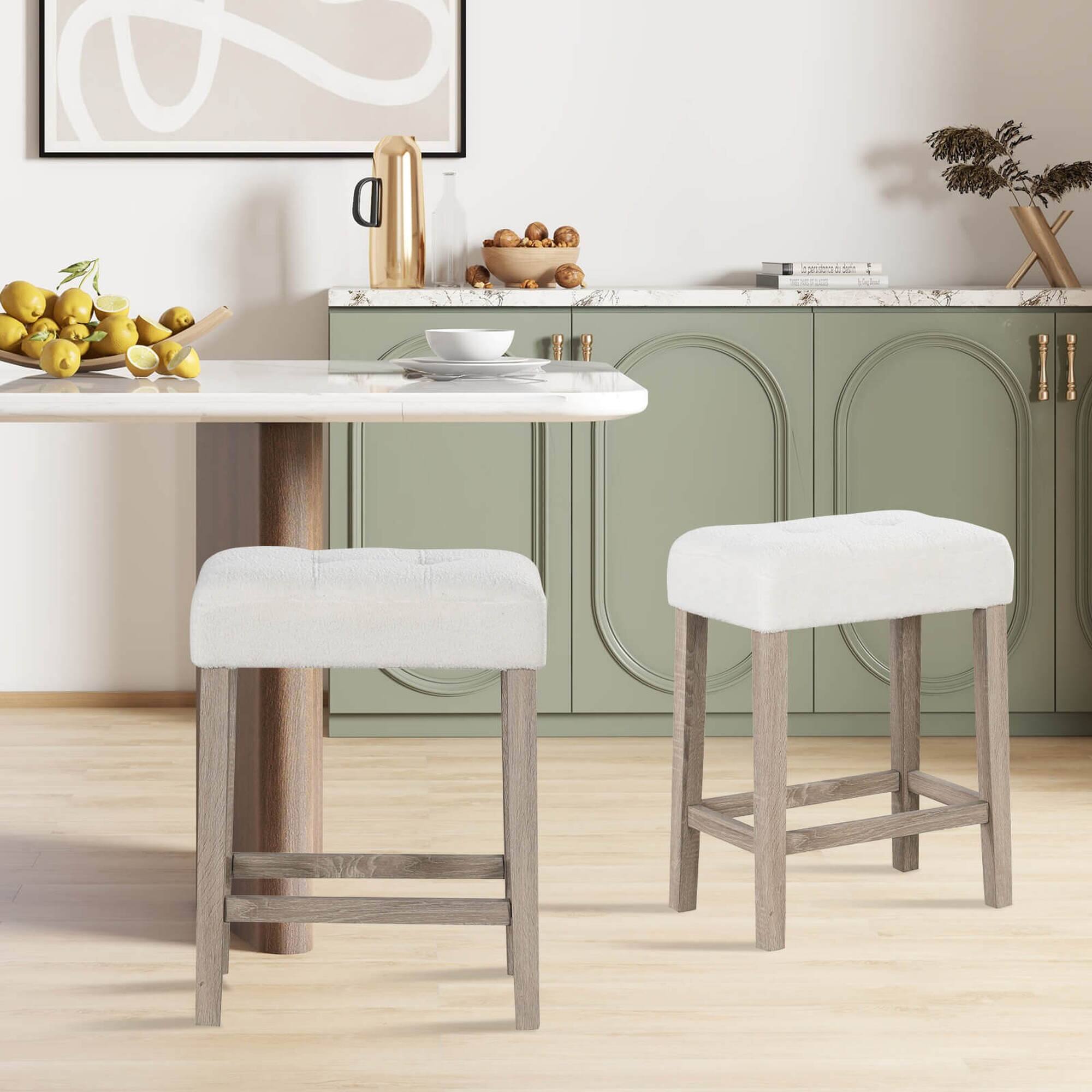 Alt View 5. Costway - Counter Height Bar Stools Set of 4 with Rubber Wood Legs Footrest Modern for Home - White.