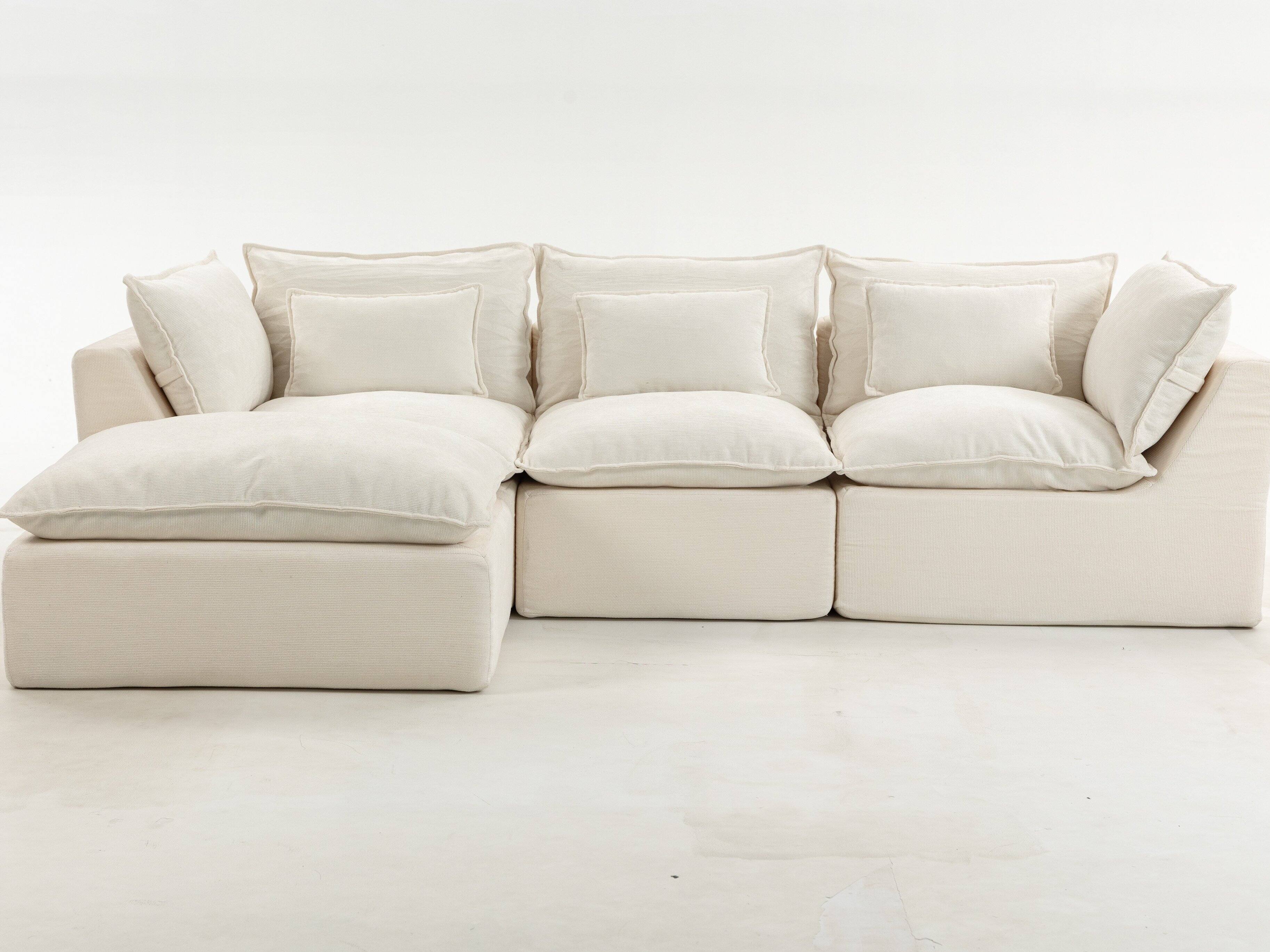 Back. Whisen - 3-SeatOversized Modular Sectional Sofa with Ottoman for Living Room and Apartment - Antique White.