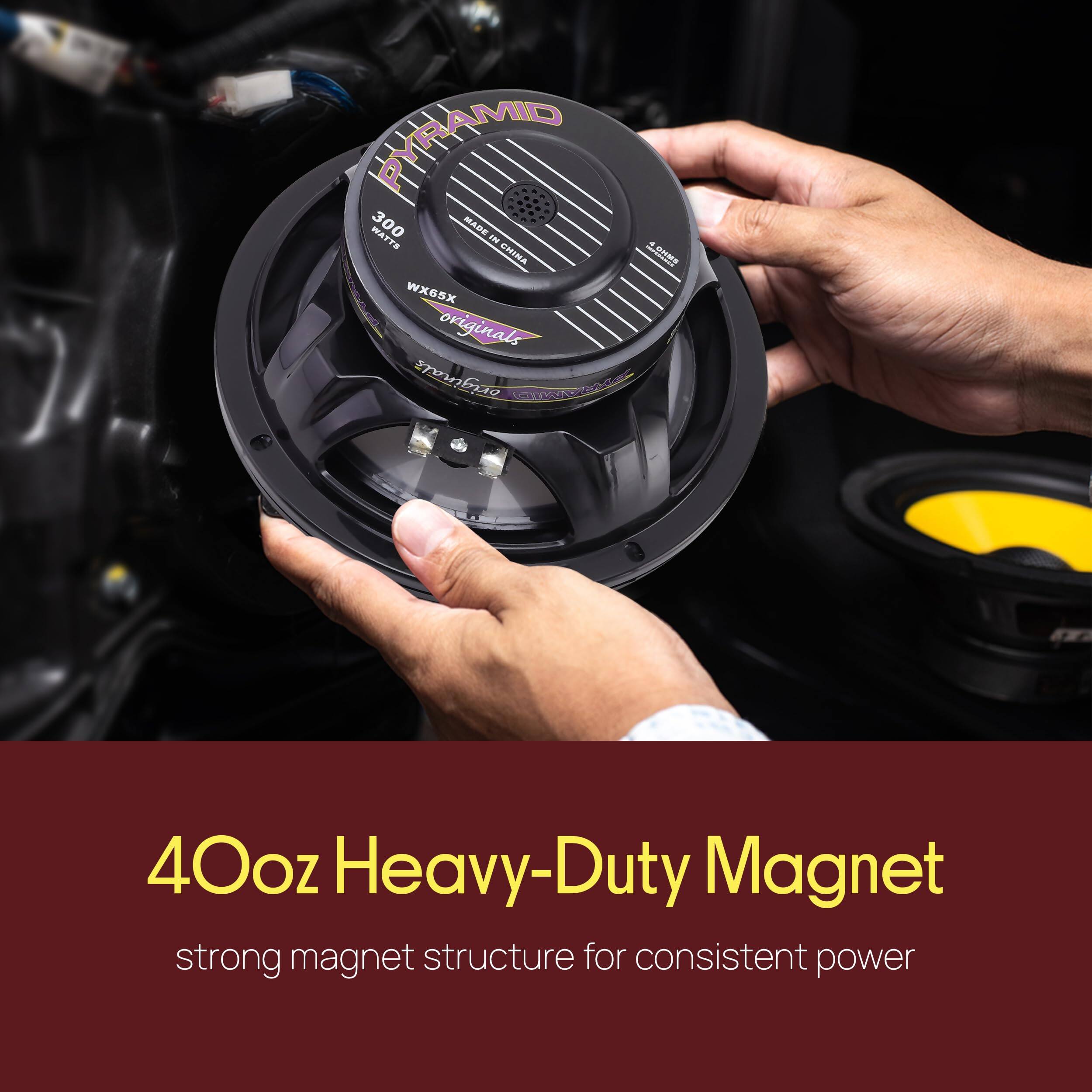 MID PYRAMID WATTE 300 MADE IN CHINA  
WX65X originals nbio O TEURCACEE C  
Ad 40oz Heavy-Duty Magnet  
strong magnet structure for consistent power