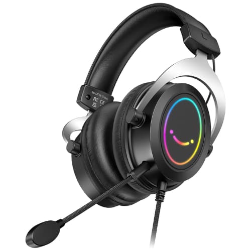 FIFINE - AmpliGame H3 RGB Gaming Headset – Over-Ear, Wired, Passive Noise-Canceling Leather Earcups, Mic, PC/PS4/PS5/Xbox