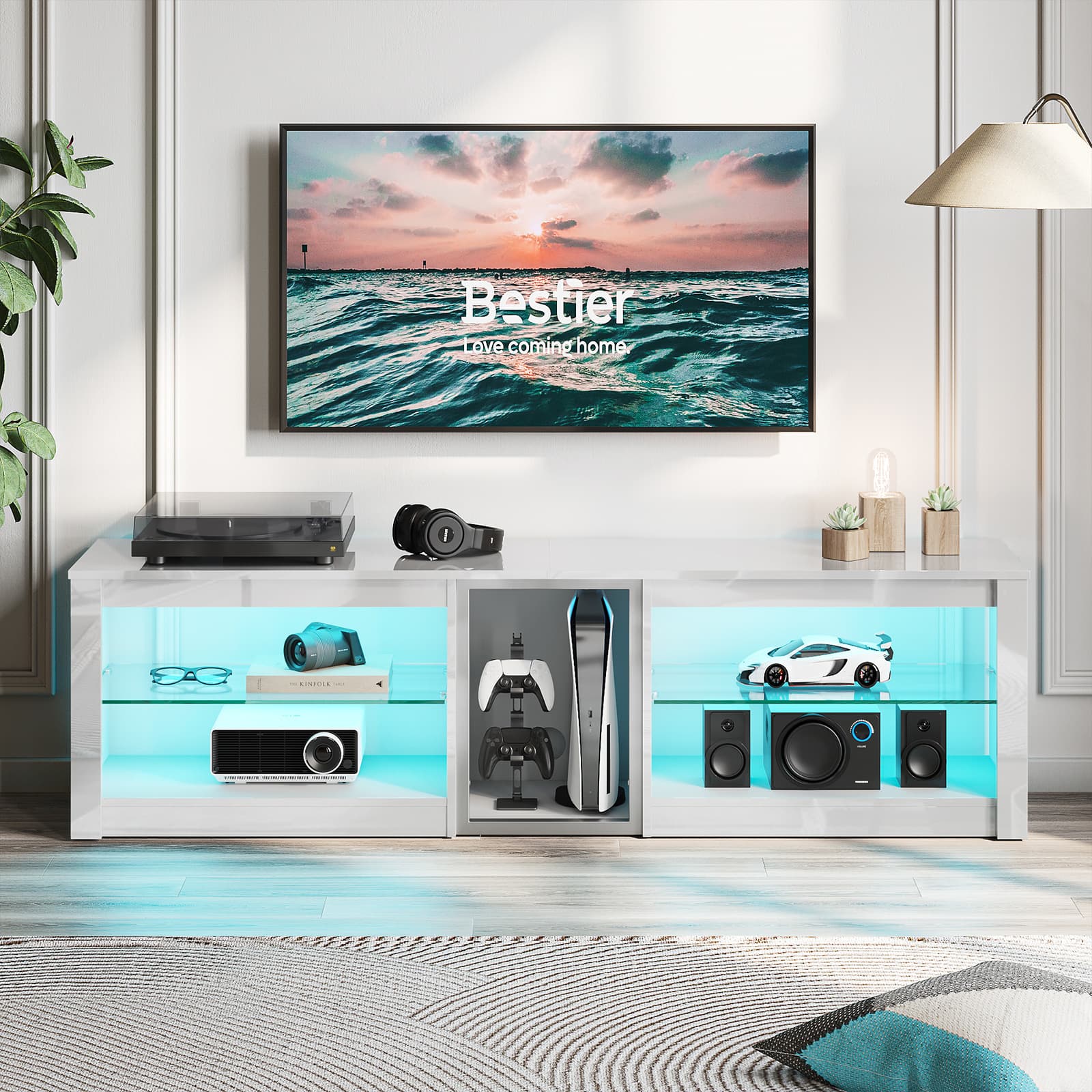 Bestier - TV Stand for TVs Up to 70" - Washed White