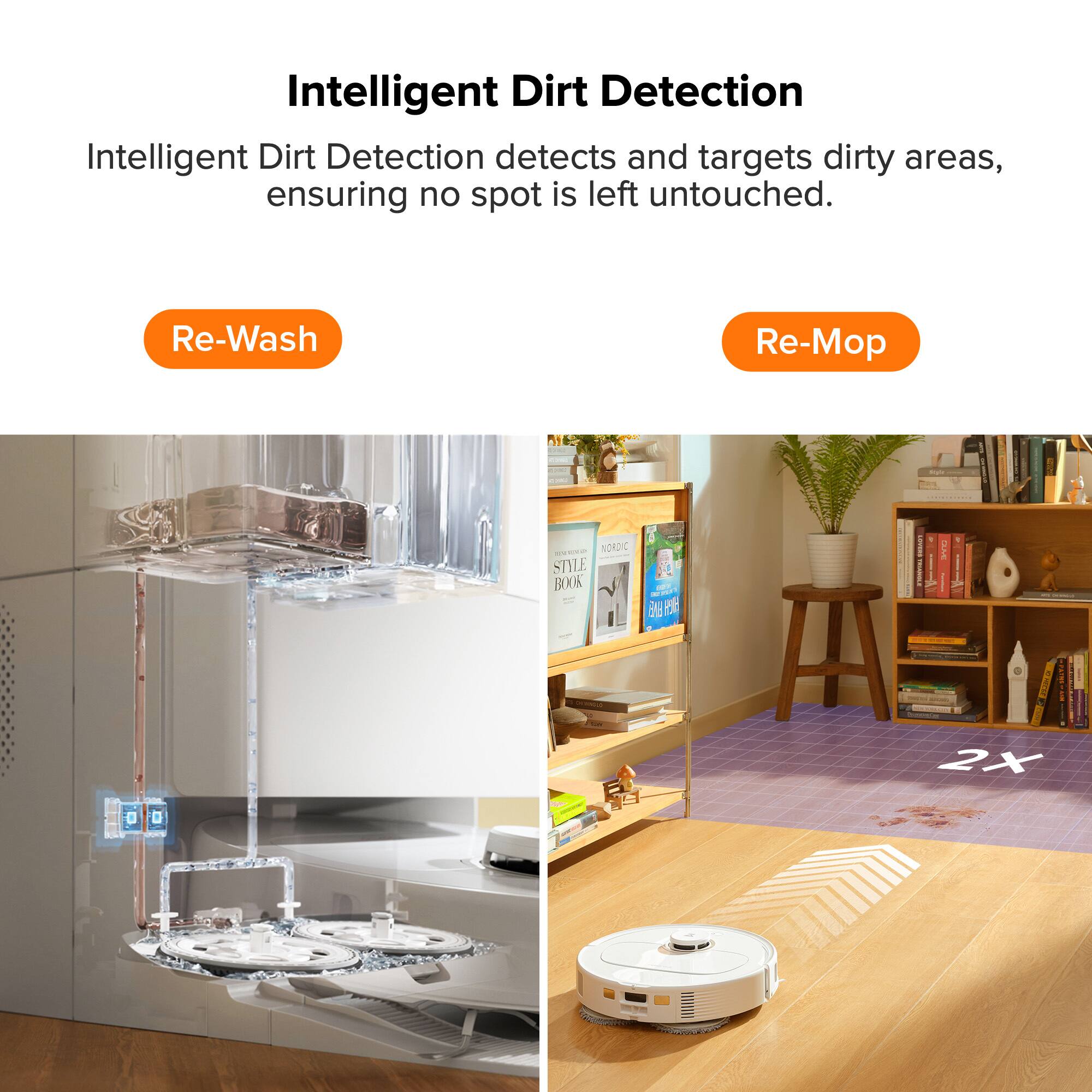 Intelligent Dirt Detection

Intelligent Dirt Detection detects and targets dirty areas, ensuring no spot is left untouched.

Re-Wash Re-Mop