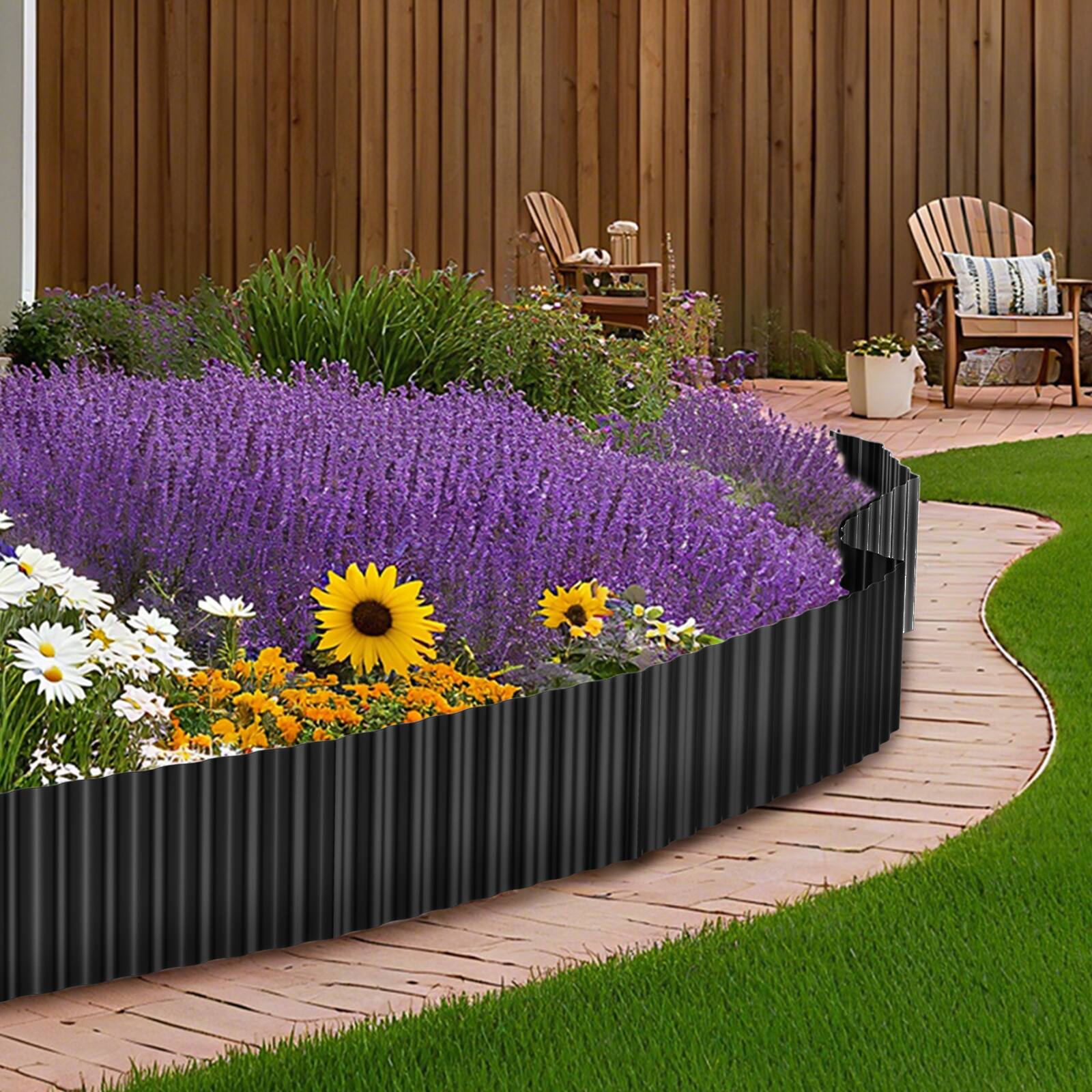 Angle. Oumilen - Black Galvanized Metal Garden Edging, 6in × 50ft.