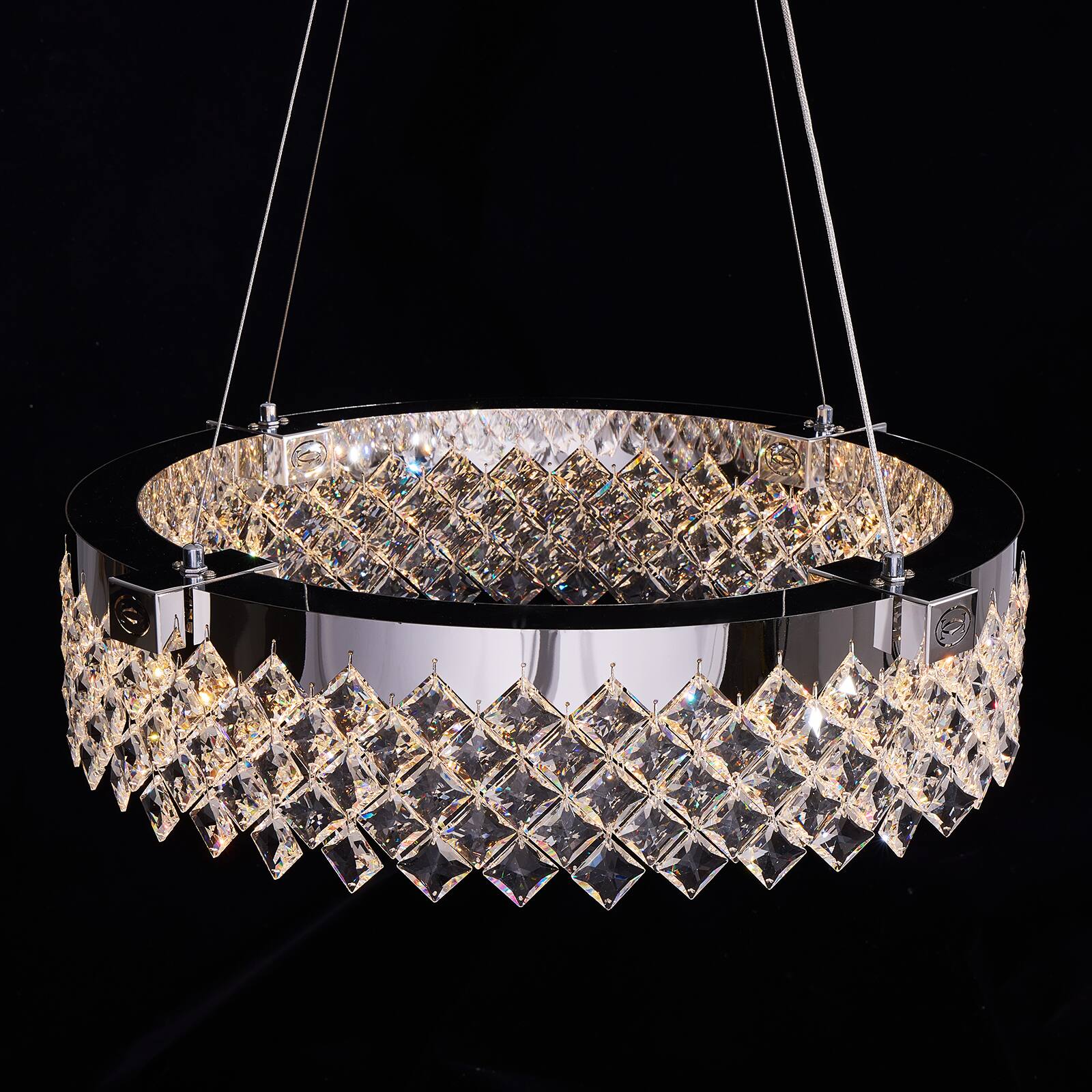 Alt View 7. Siljoy - 24-inch Modern Round Alabaster LED Chandelier Dimmable Adjustable Height for Living Room Foyer and Bedroom - Chrome.