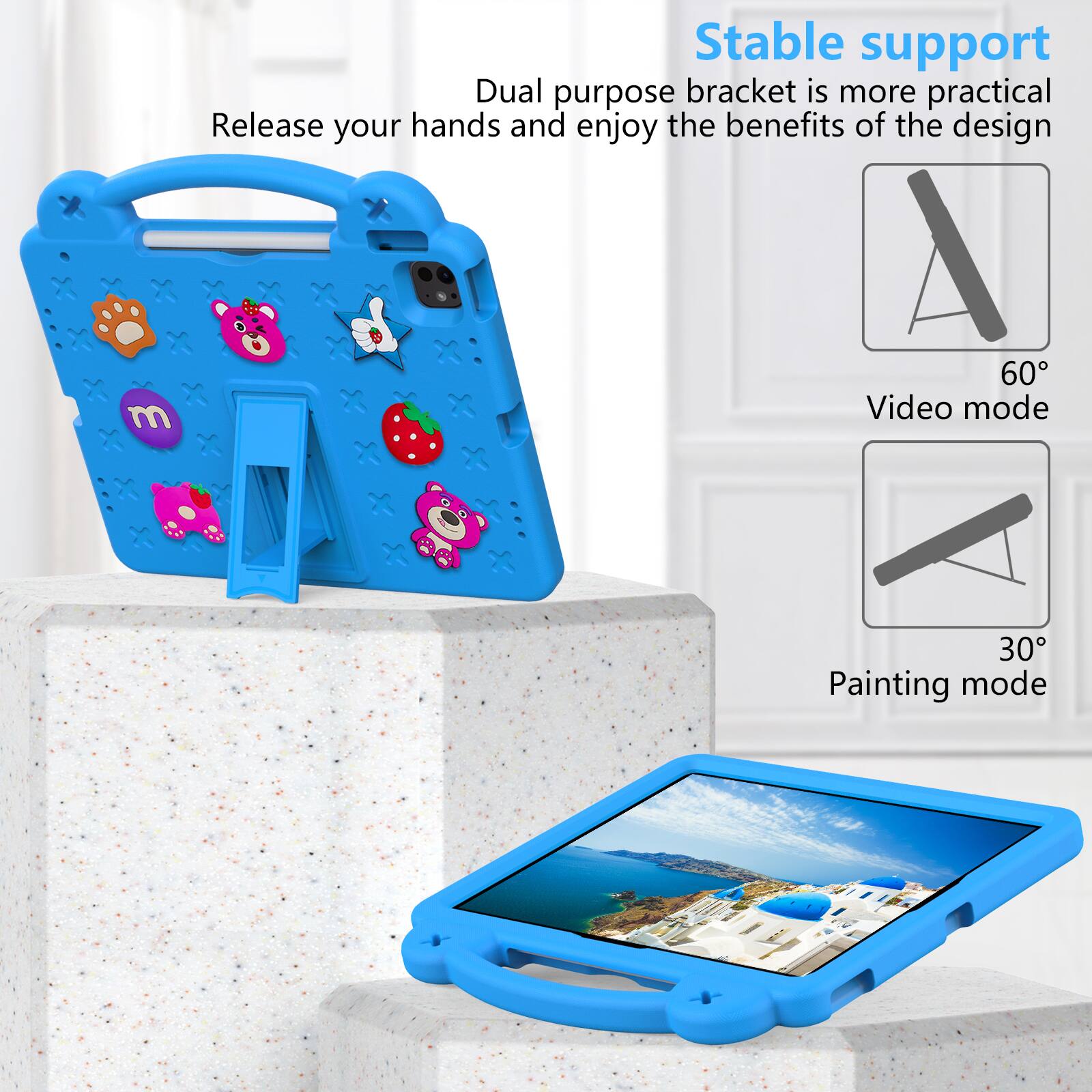 Stable support  
Dual purpose bracket is more practical  
Release your hands and enjoy the benefits of the design  

60° Video mode  
30° Painting mode