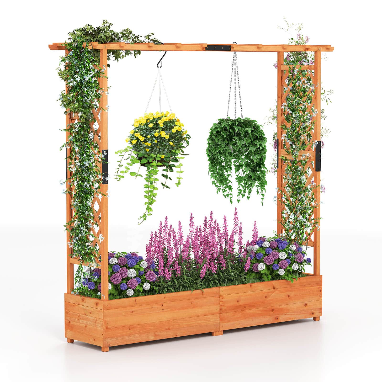 Costway Raised Garden Bed Planter Box w/ Side & Top Trellis for