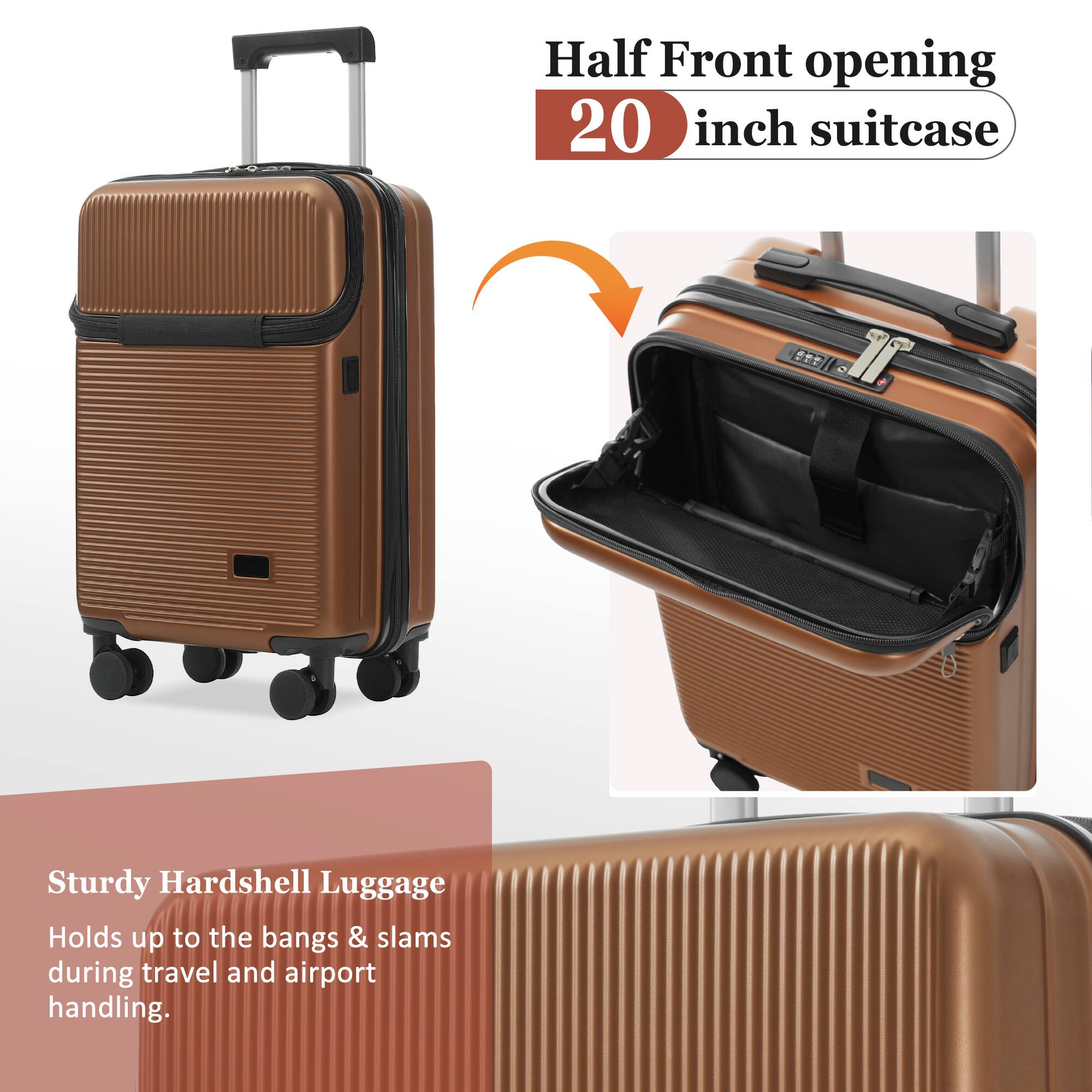 Half Front opening 20 inch suitcase

Sturdy Hardshell Luggage
Holds up to the bangs & slams during travel and airport handling.