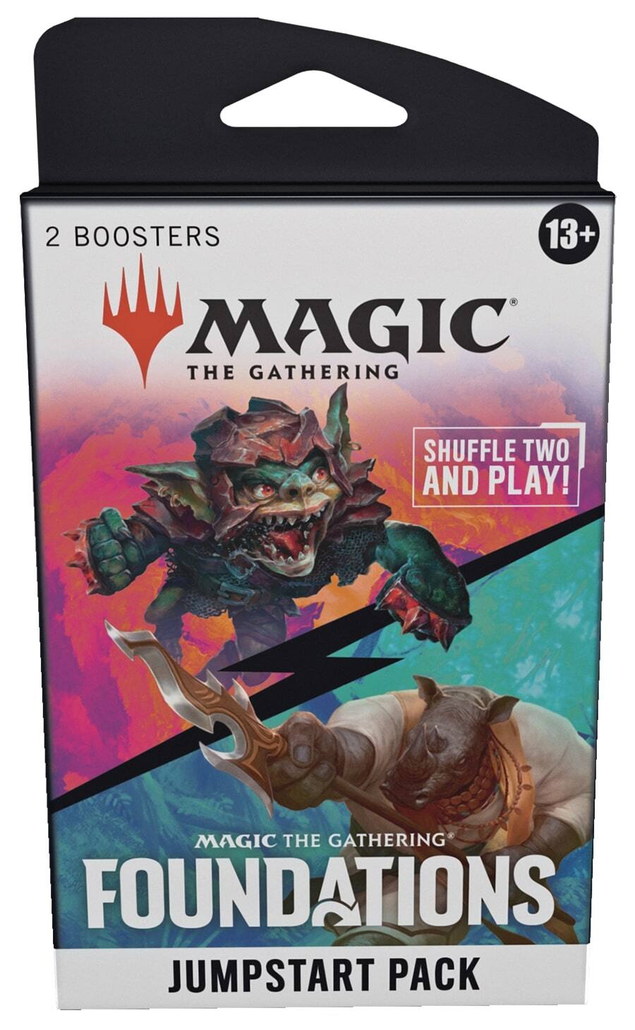 "2 Boosters, 13+ cards Magic the Gathering Shuffle Two and Play! Magic the Gathering Foundations Jumpstart Pack."
