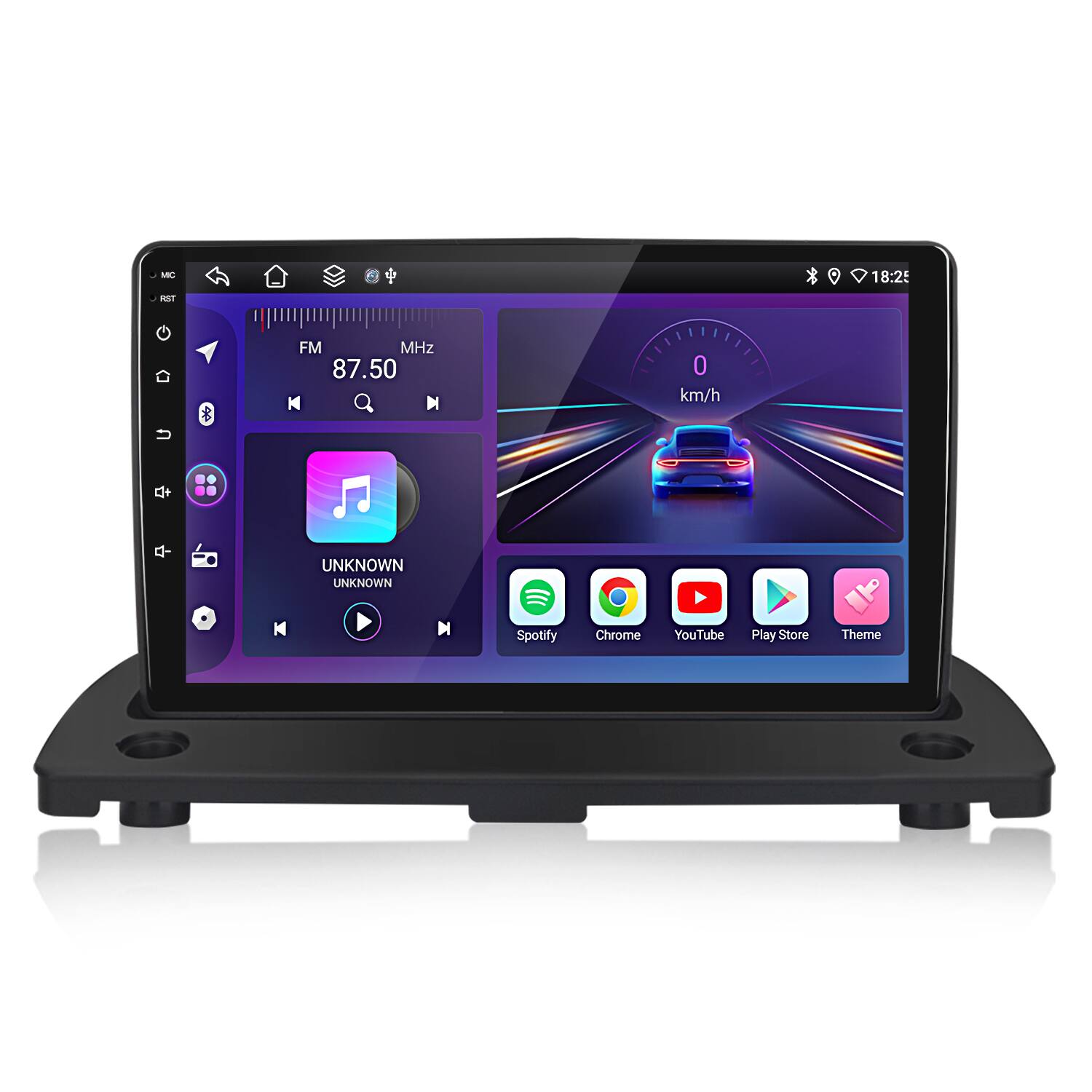 M 18:25 T FM MHz 87.50 M 0 km/h + d- UNKNOWN UNKNOWN M Spotify Chrome YouTube Play Store Theme