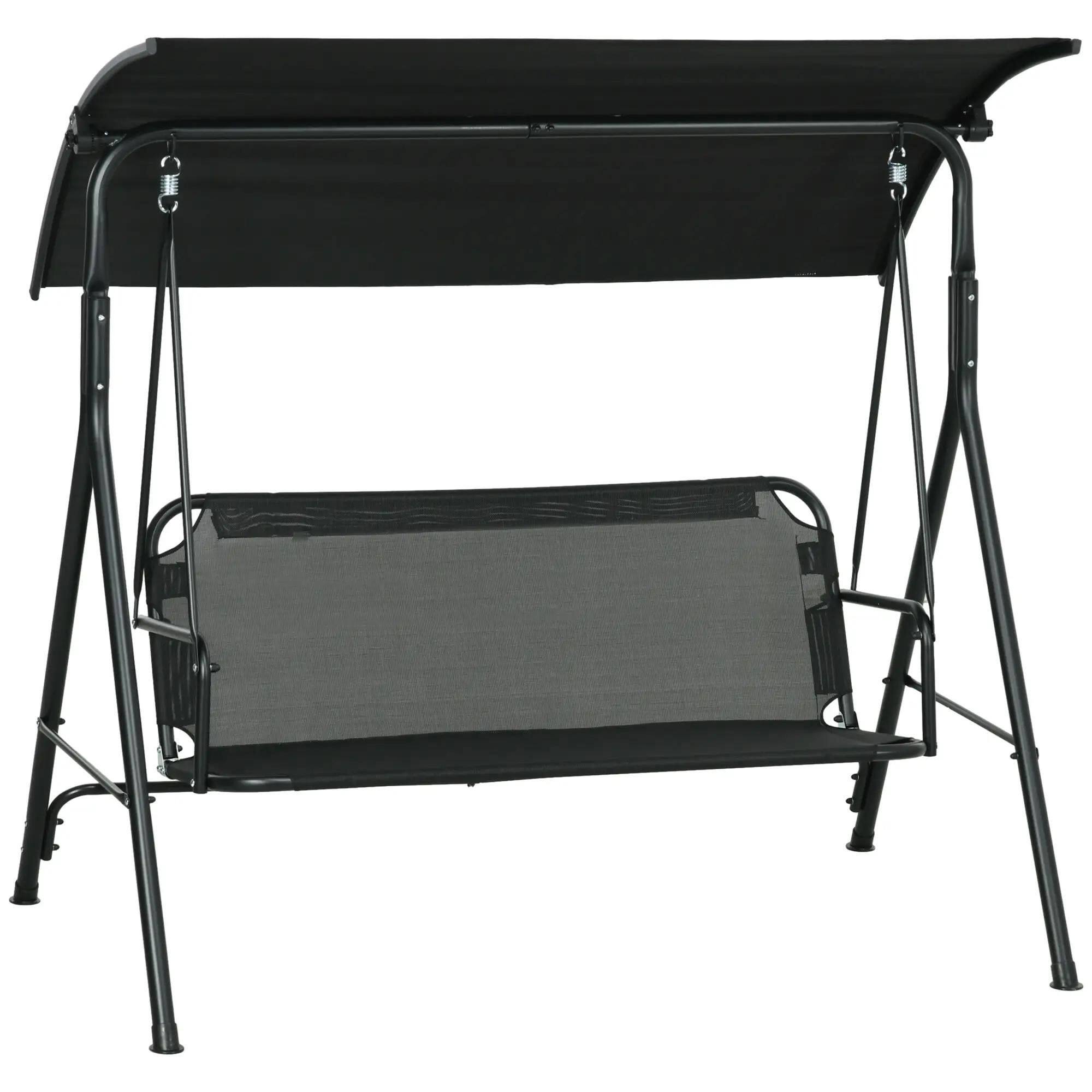 Left. Resenkos - Resenkos 3-Person Swing Set, Outdoor Patio Swing With Tilt Canopy, Steel Frame Bench Seat, Black.