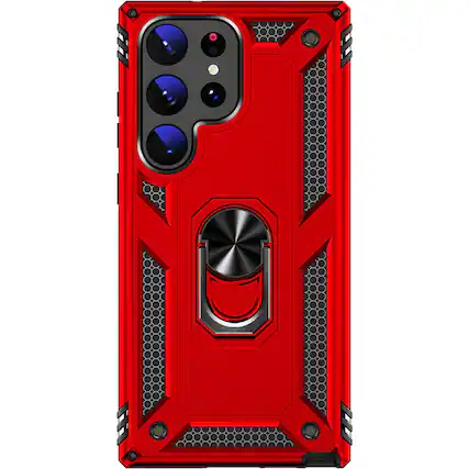 Front. SaharaCase - Military Kickstand Series with Belt Clip Case for Samsung Galaxy S23 Ultra - Red.