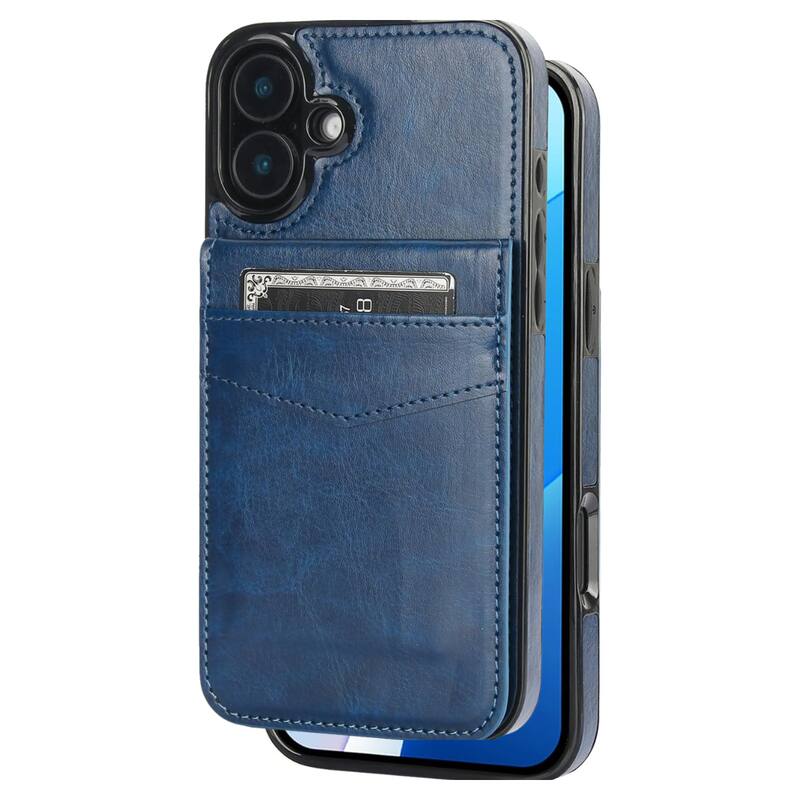 Entronix - Slim Leather Wallet Case for iPhone 17 with 6 Slot Card Holder - Navy Blue