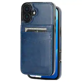 Entronix - Slim Leather Wallet Case for iPhone 17 with 6 Slot Card Holder - Navy Blue