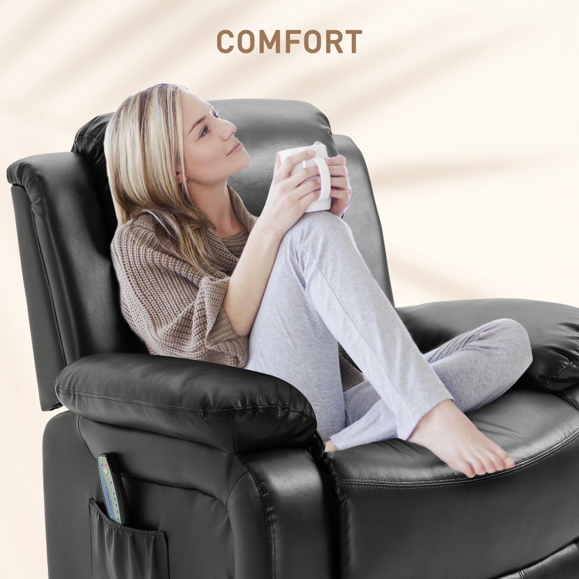 Alt View 2. Homcom - PU Leather Massage Recliner Chair, Swivel Rocker Sofa with Remote Control, Footrest, Padded Seat, Manual Reclining Chair - Black.