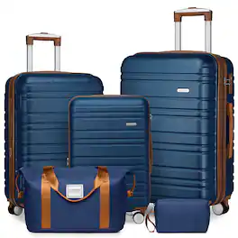 LOVMOR - 5-Piece Luggage Set Spinner Expandable Duffel Bag Duffel Bags Blue - Blue+Brown
