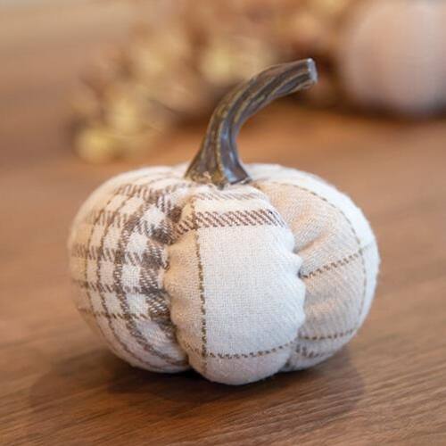 Angle. BreeBe - Cream Plaid Pumpkin - 4" - Cream.