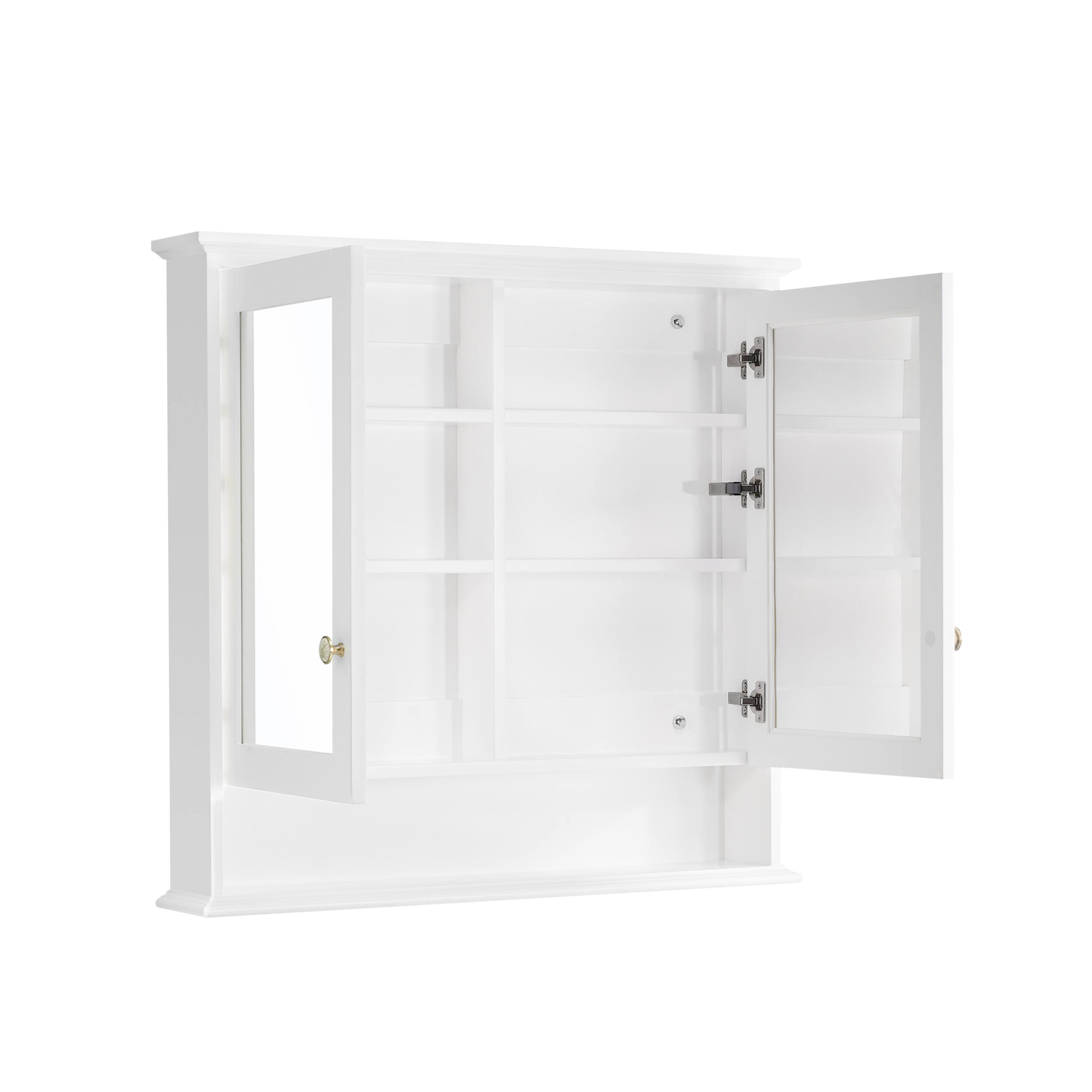 Alt View 7. WELLFOR - 36-Inch W x 24-Inch H Surface-Mount Solid Rubberwood Medicine Cabinet with Double Mirrored Doors - White.