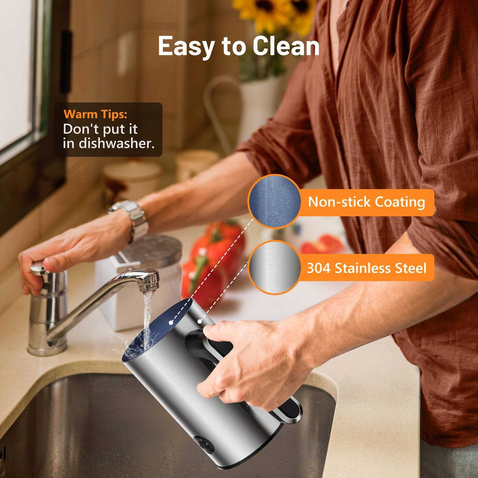 Easy to Clean

Warm Tips:
Don't put it in dishwasher.

Non-stick Coating

304 Stainless Steel