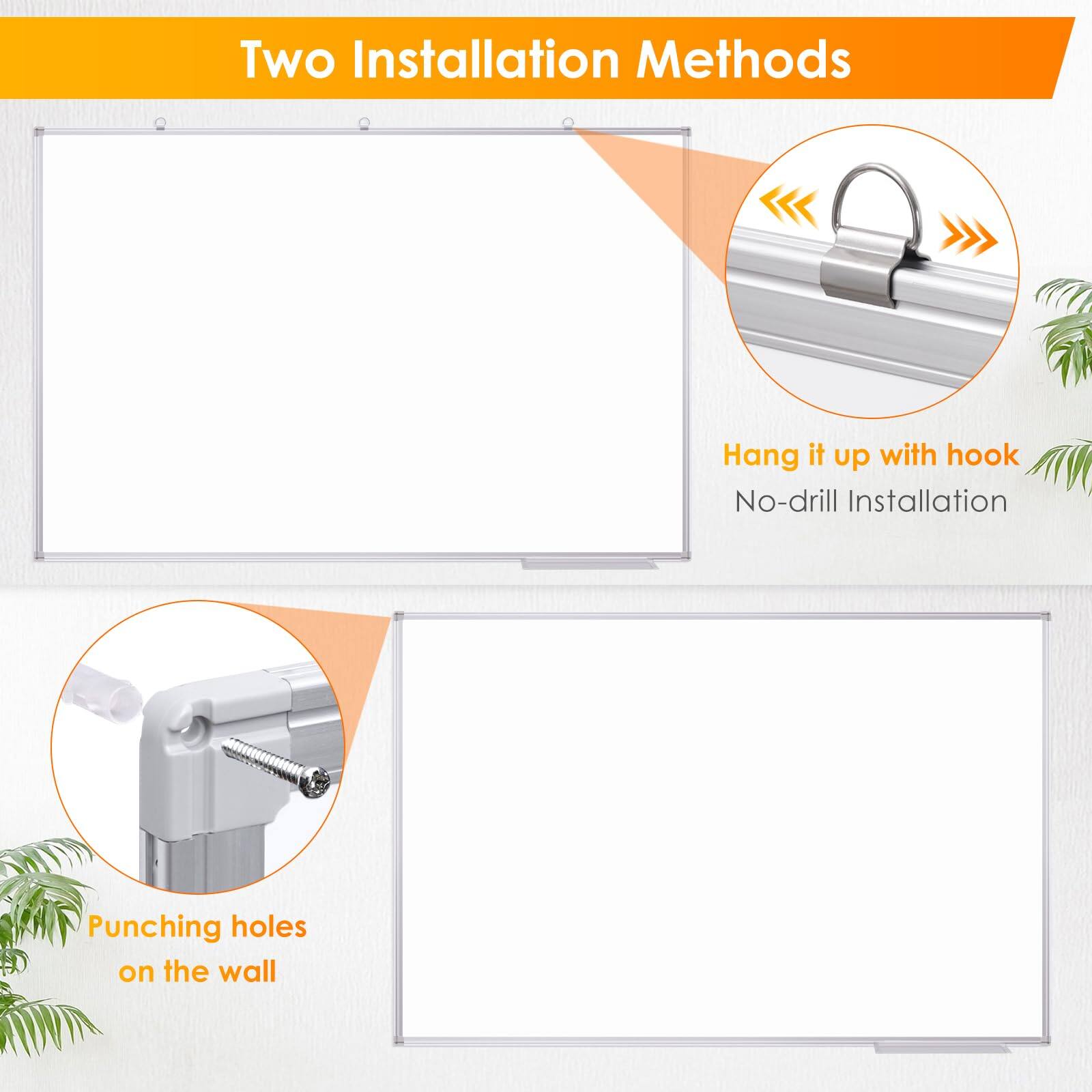 Two Installation Methods

- Hang it up with hook
  No-drill Installation

- Punching holes on the wall