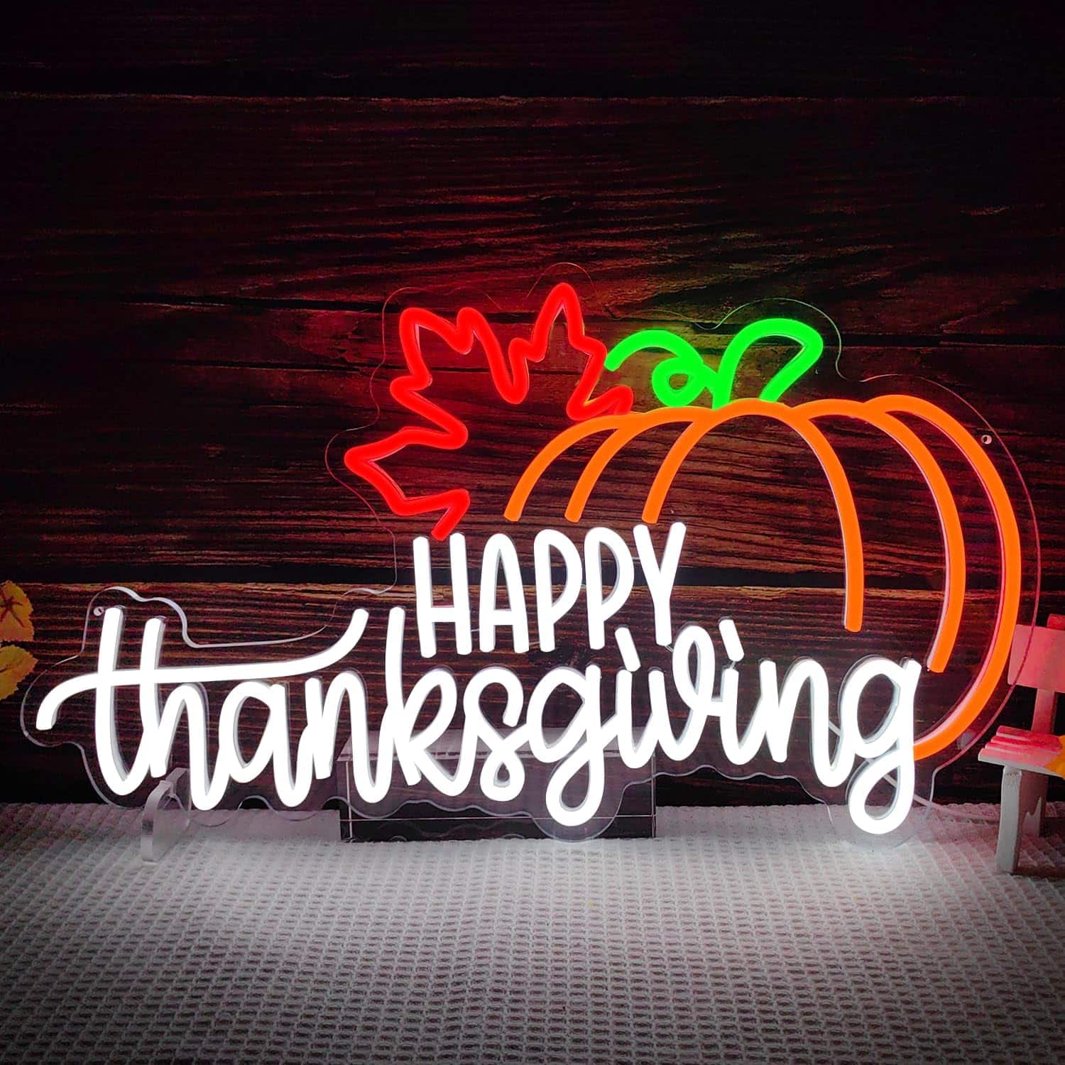Auledio - Happy Thanksgiving Neon Sign Large Pumpkin Neon Light Dimmable Fall Neon Sign Happy Thanksgiving Light Sign - Multicolor