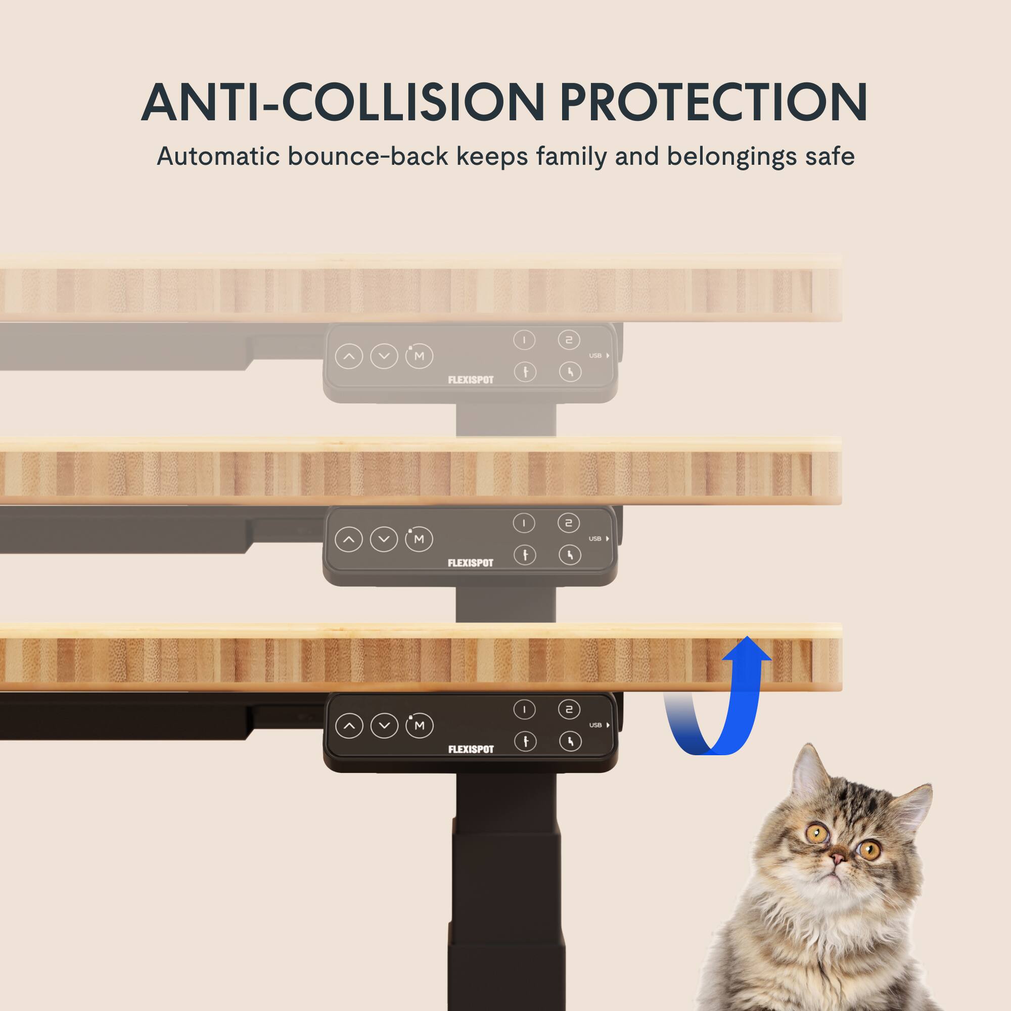 ANTI-COLLISION PROTECTION  
Automatic bounce-back keeps family and belongings safe  

FLEXISPOT  
FLEXISPOT  
FLEXISPOT