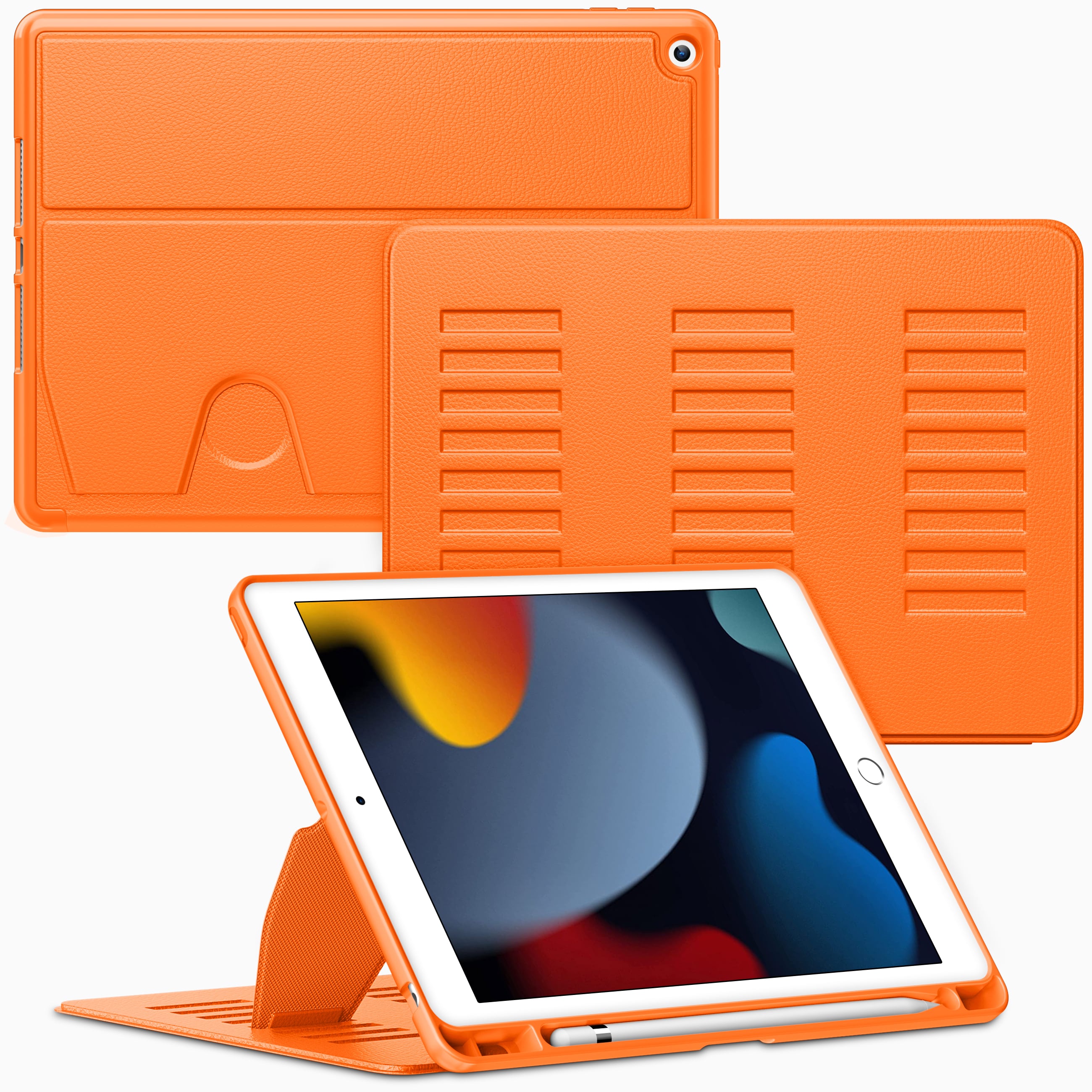 Front. VIKESI - Magnetic Case for iPad 10.2" 7th/8th/9th Gen, Shockproof, Pencil Holder, Auto Wake/Sleep, Multi-Angle Stand - Orange.