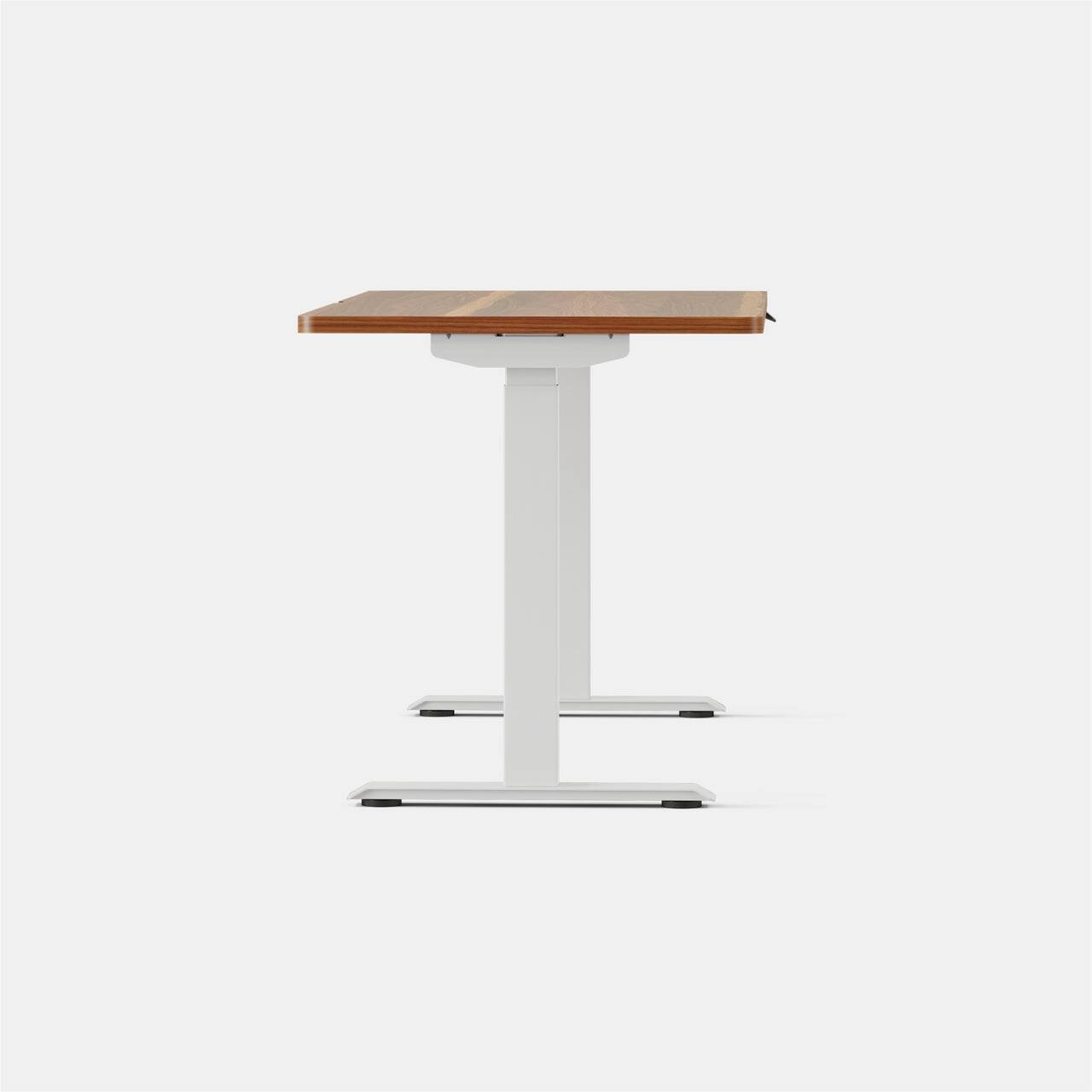 Left. Branch Furniture - Duo Standing Desk 58" – Adjustable Desk with OLED Control Panel, Frameless Design & Compact Footprint - Walnut / White.