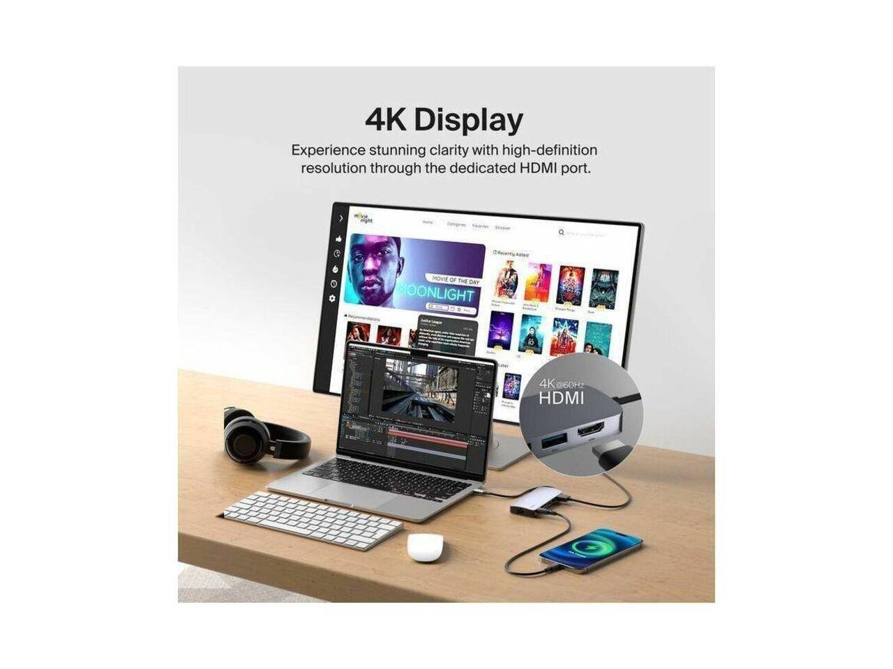 4K Display  
Experience stunning clarity with high-definition resolution through the dedicated HDMI port.  

MOVIE OF THE DAY  
MOONLIGHT  

4K @60Hz HDMI