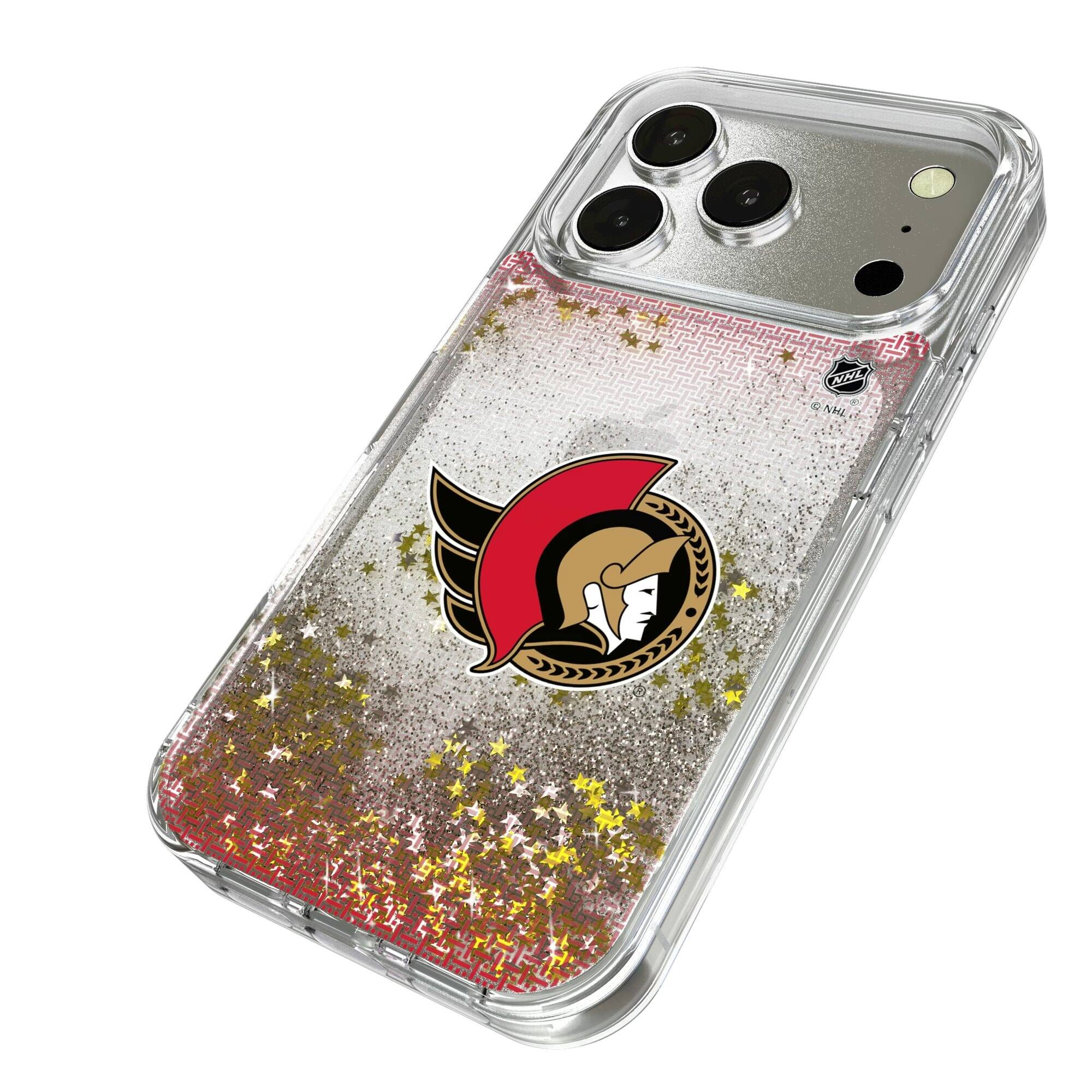 Alt View 1. Keyscaper - Ottawa Senators Linen Logo iPhone Glitter Case - 14 Pro - Multicolor.
