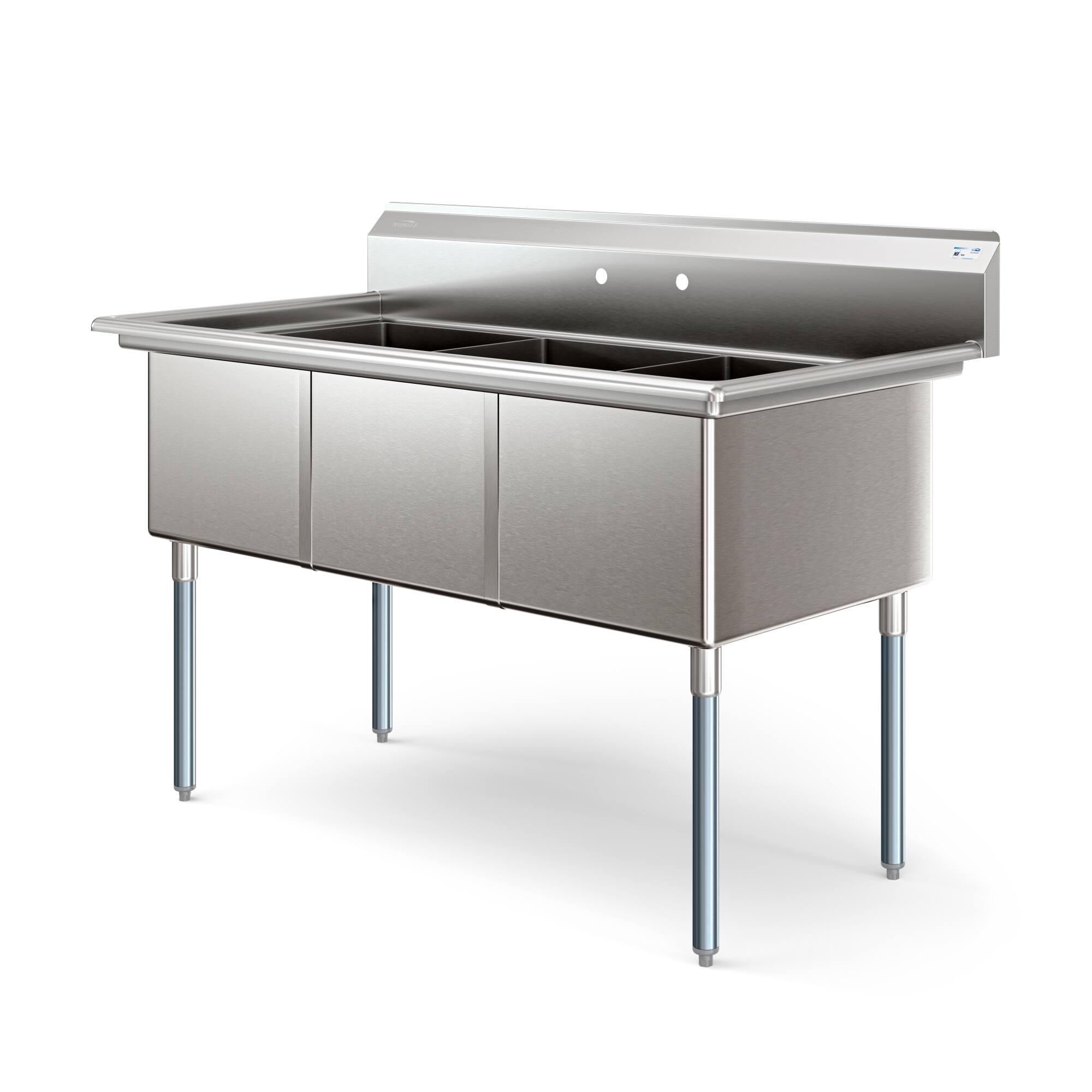 Alt View 5. Koolmore - 60 in. Three Compartment  Sink, Bowl Size 18x24x14 in 18-Gauge Stainless-Steel (KM-SC182414-N3) - Stainless Steel.