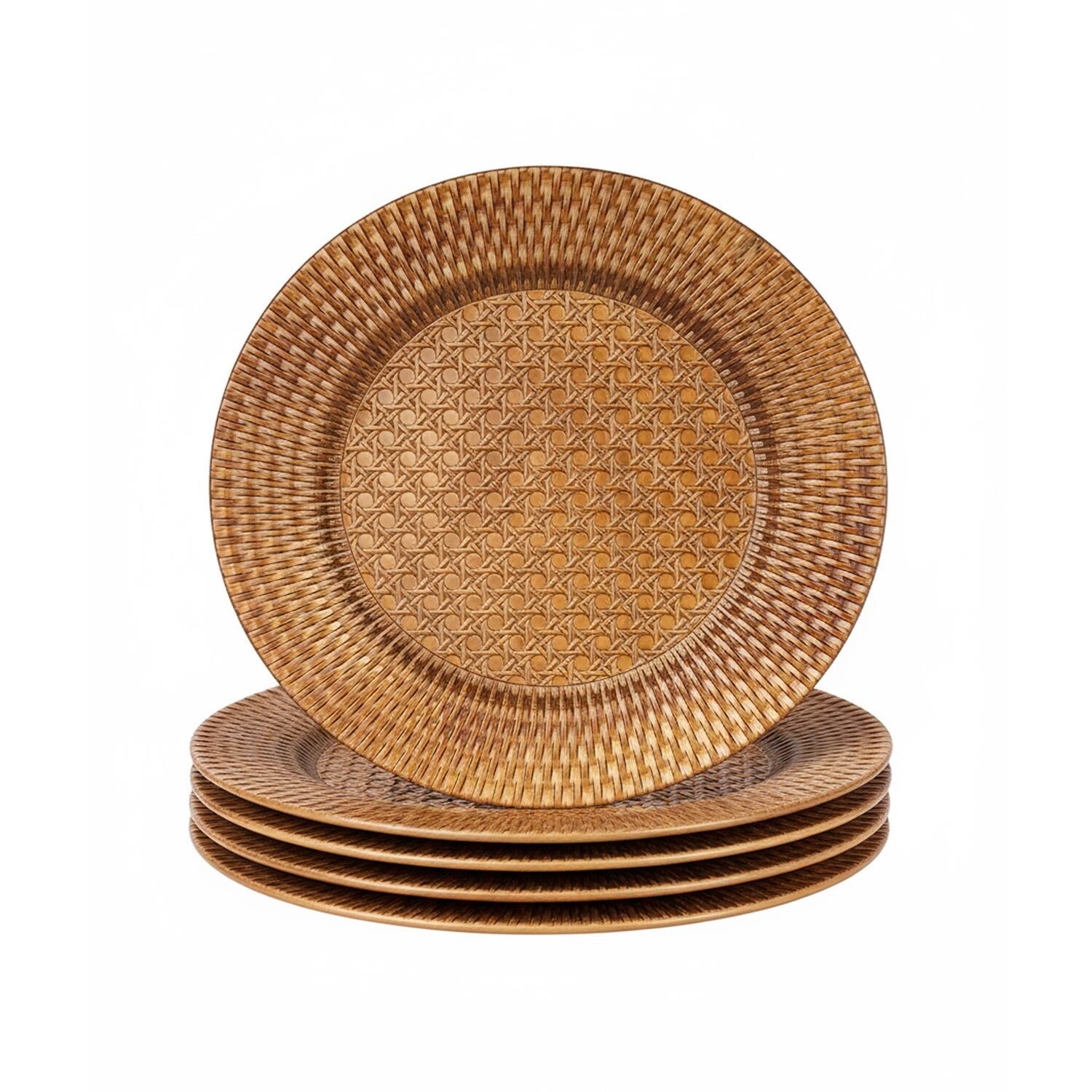 Angle. American Atelier - Weaver Gold Plated Set of 4 Charger Plates 13"D - Gold.