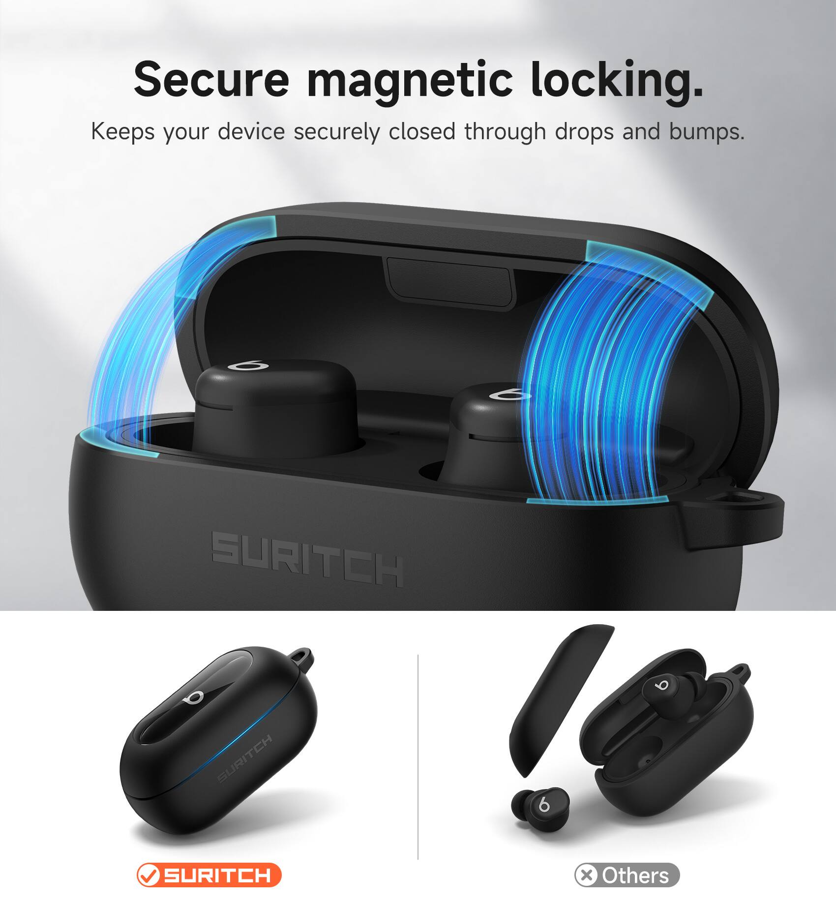 Secure magnetic locking.  
Keeps your device securely closed through drops and bumps.  

SURITCH  
SURITCH 6  
SURITCH x Others
