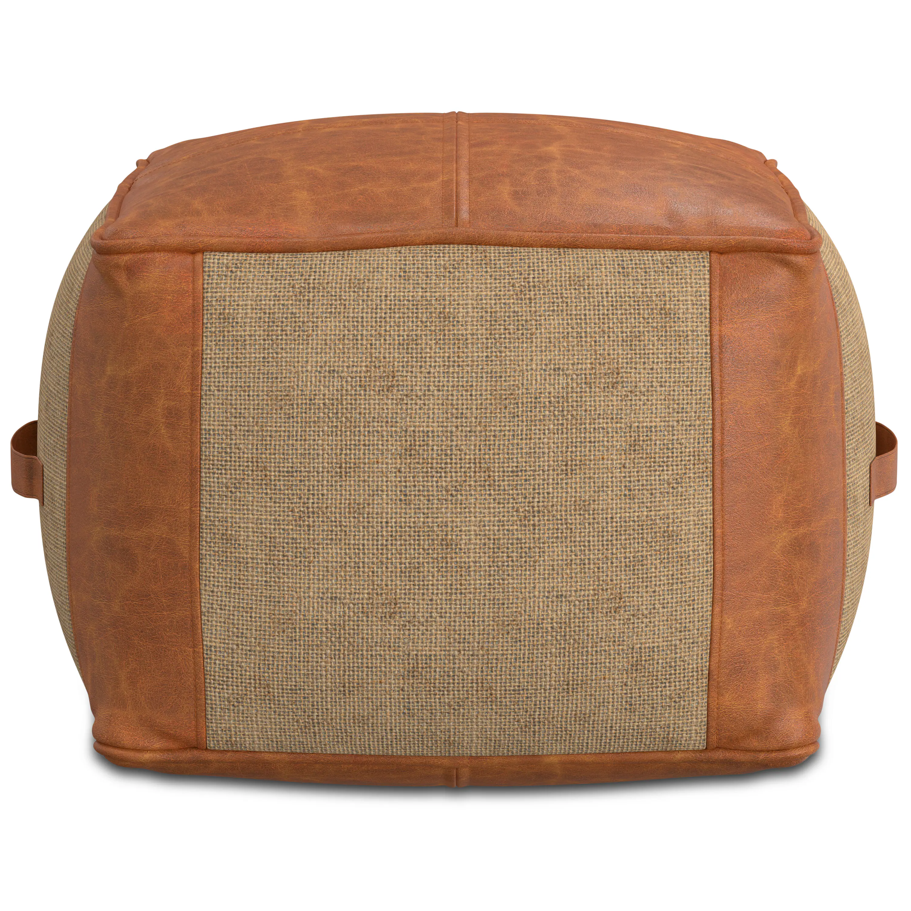 Left. Simpli Home - Atkinson Boho Square Pouf in Tan Genuine Leather - Tan.