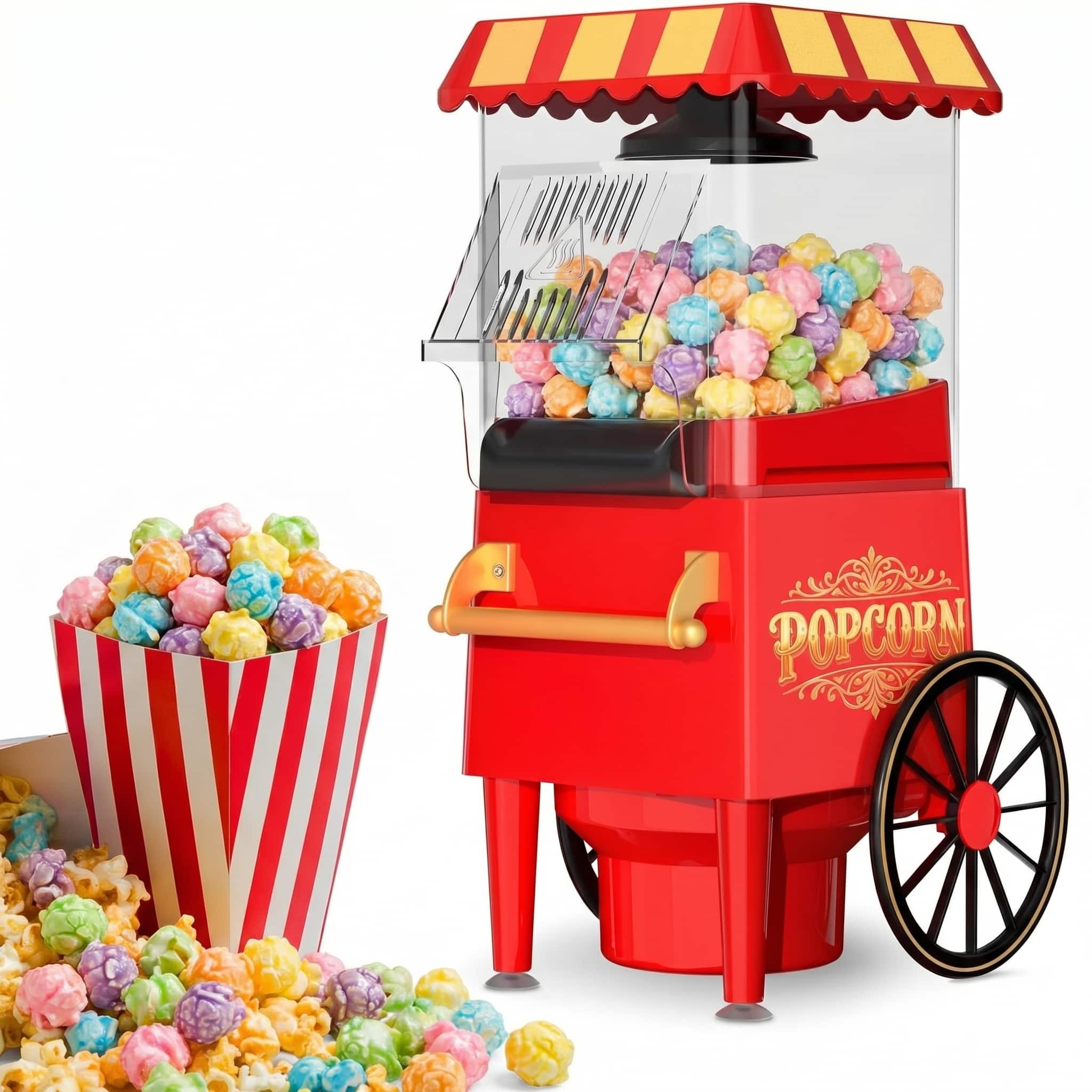 OSTBA - 1200W Air Popper Popcorn Maker, 12 Cups Hot Air Popcorn Popper Electric with Retro Design - Red