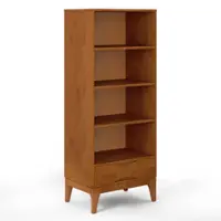 Simpli Home - Harper SOLID HARDWOOD 60 inch x 24 inch Mid Century Modern Bookcase with Storage - Teak Brown - Front_Zoom