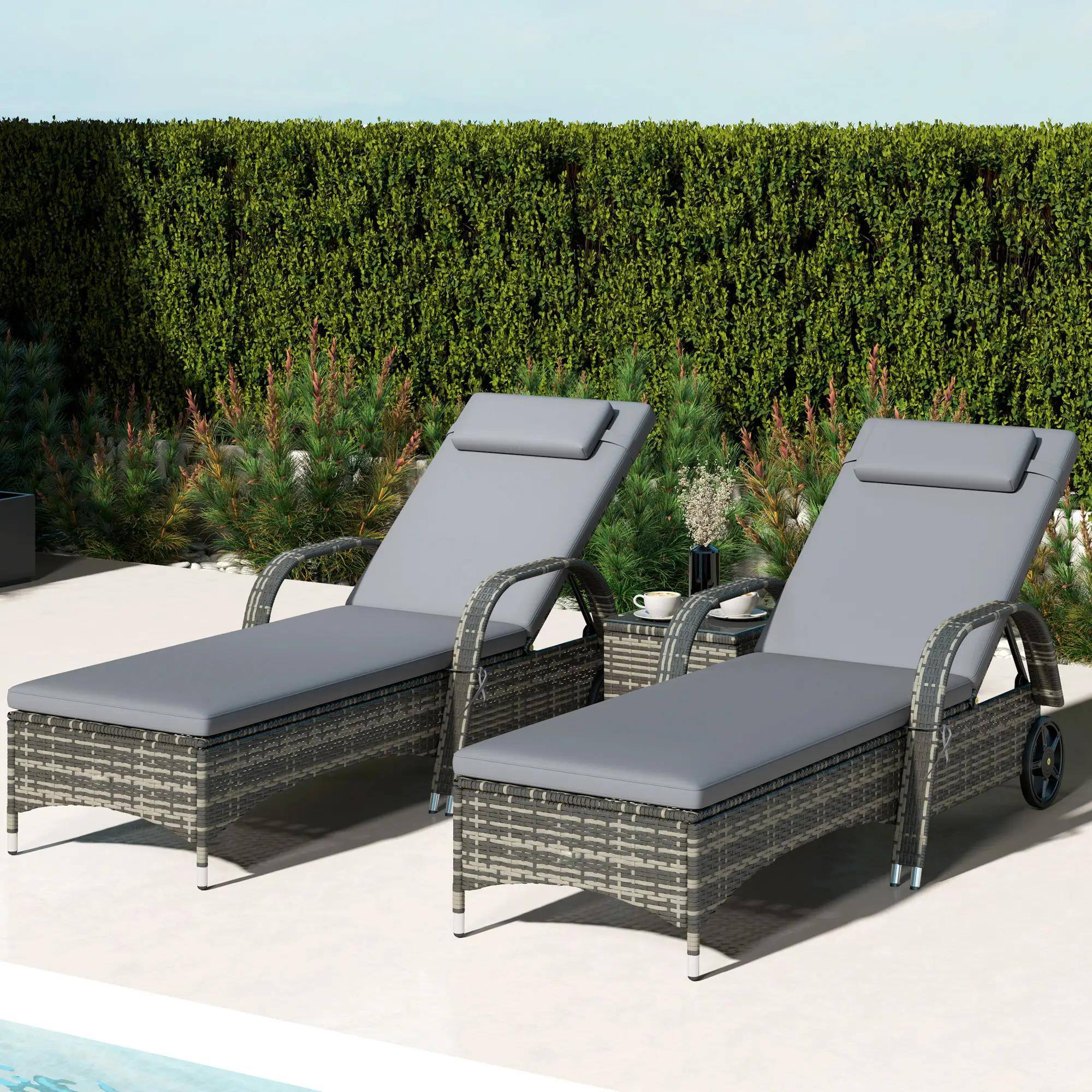Angle. Spaco - Spaco Wicker Chaise Lounge Set,Patio Recliners,Adjustable Back,Table,Cushion - Grey.