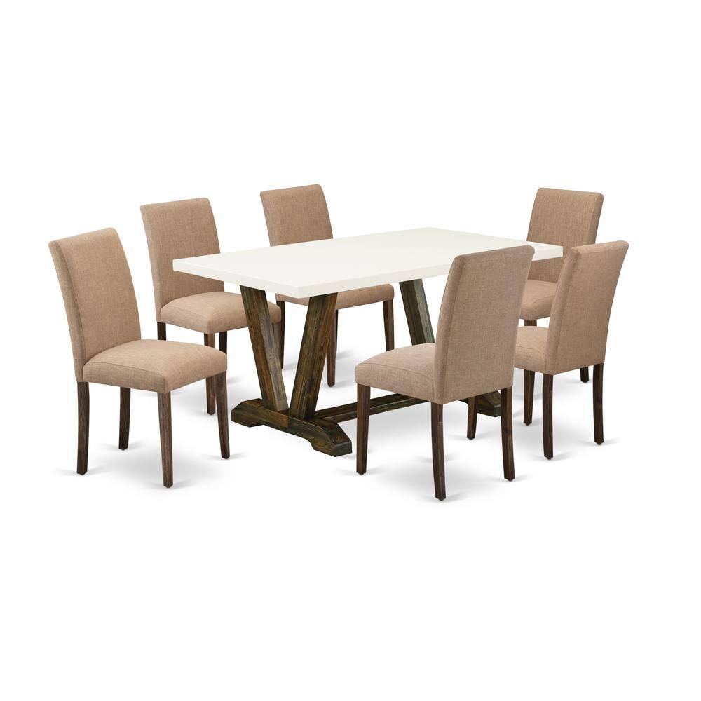 Left. East West Furniture - East West Furniture 7-Pc wooden dining table set Includes 6 Modern Chairs with Upholstered Seat and High Back and a - Multi-Color.