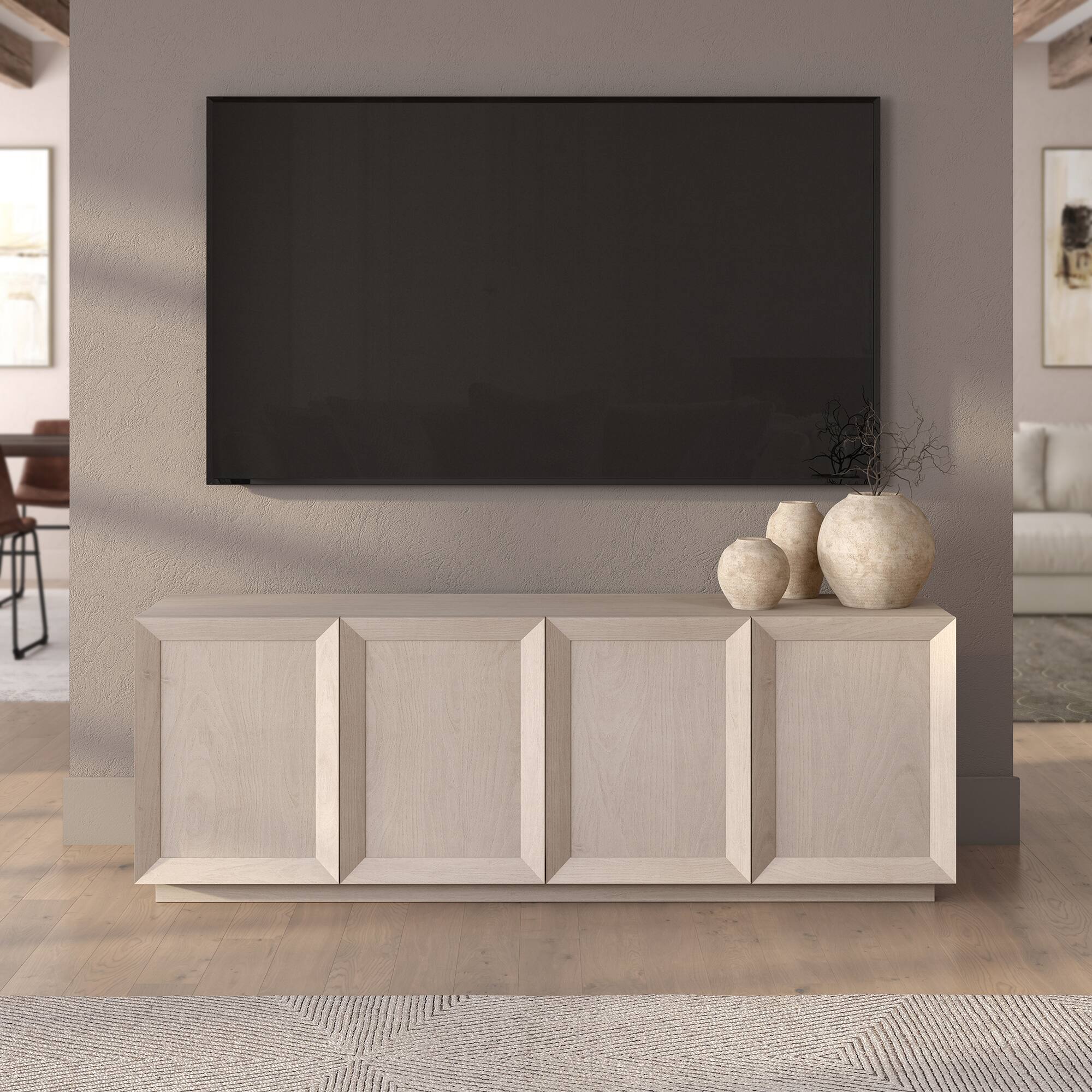 Alt View 2. Hudson&Canal - Morse Rectangular TV Stand for TV's up to 75" in Alder White - Alder White.