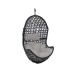 Sunnydaze - Black Resin Wicker Basket Hanging Egg Chair with Cushions - Gray Cushions