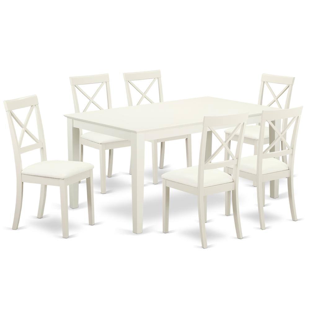 Back. East West Furniture - Dining Room Set Linen White - Brown.
