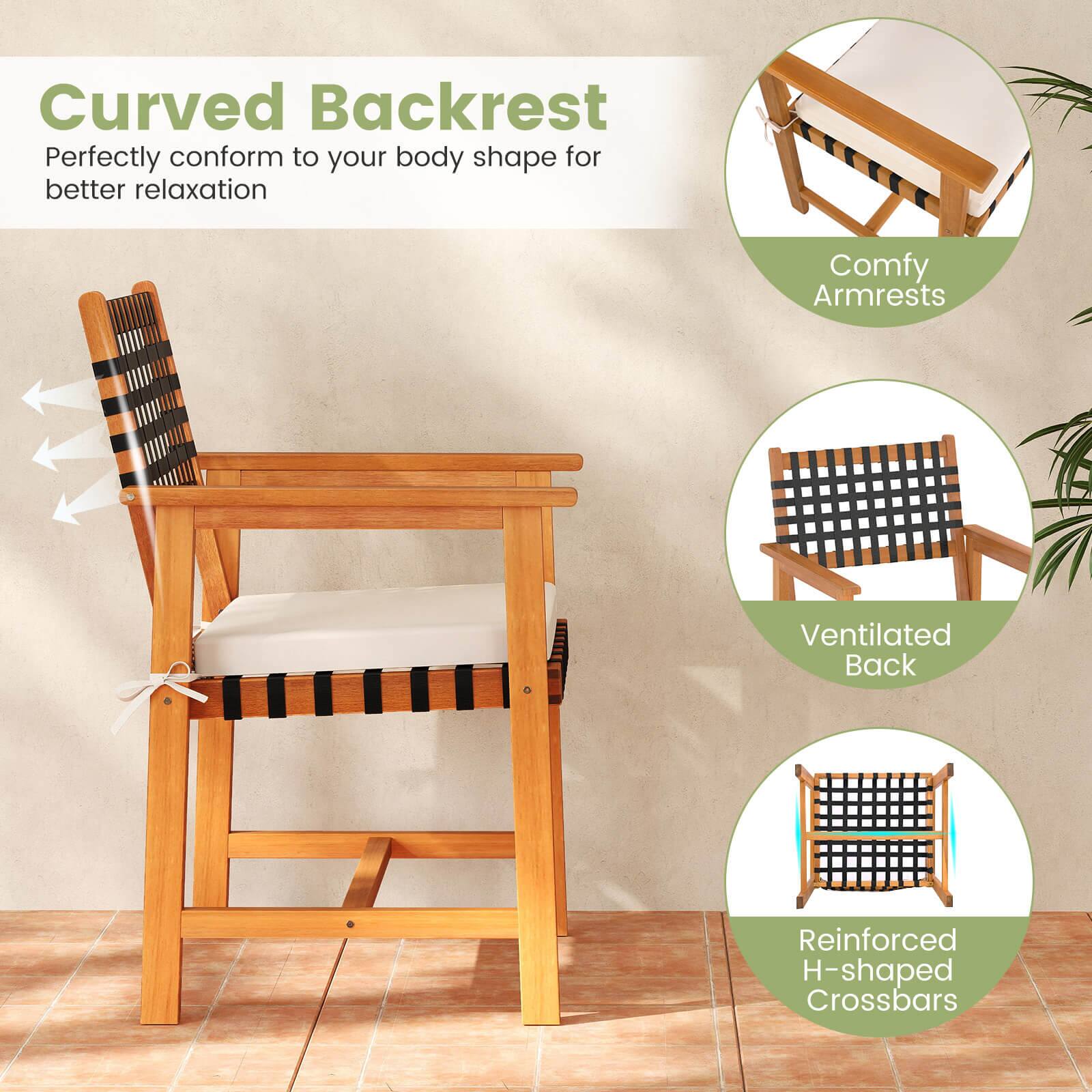 Curved Backrest  
Perfectly conform to your body shape for better relaxation  

Comfy Armrests  

Ventilated Back  

Reinforced H-shaped Crossbars