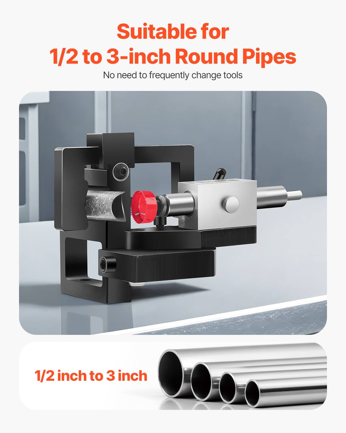 Suitable for 1/2 to 3-inch Round Pipes  
No need to frequently change tools  

1/2 inch to 3 inch