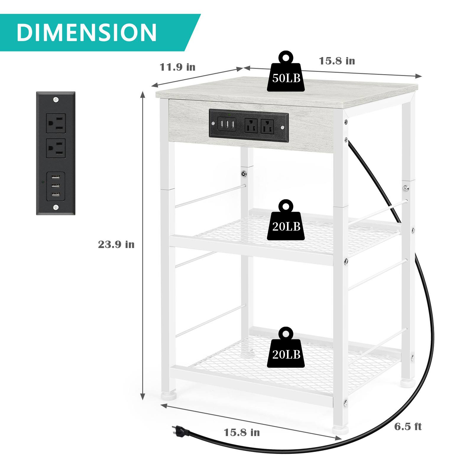 DIMENSION  
11.9 in  
15.8 in  
23.9 in  
6.5 ft  
50LB  
20LB  
20LB