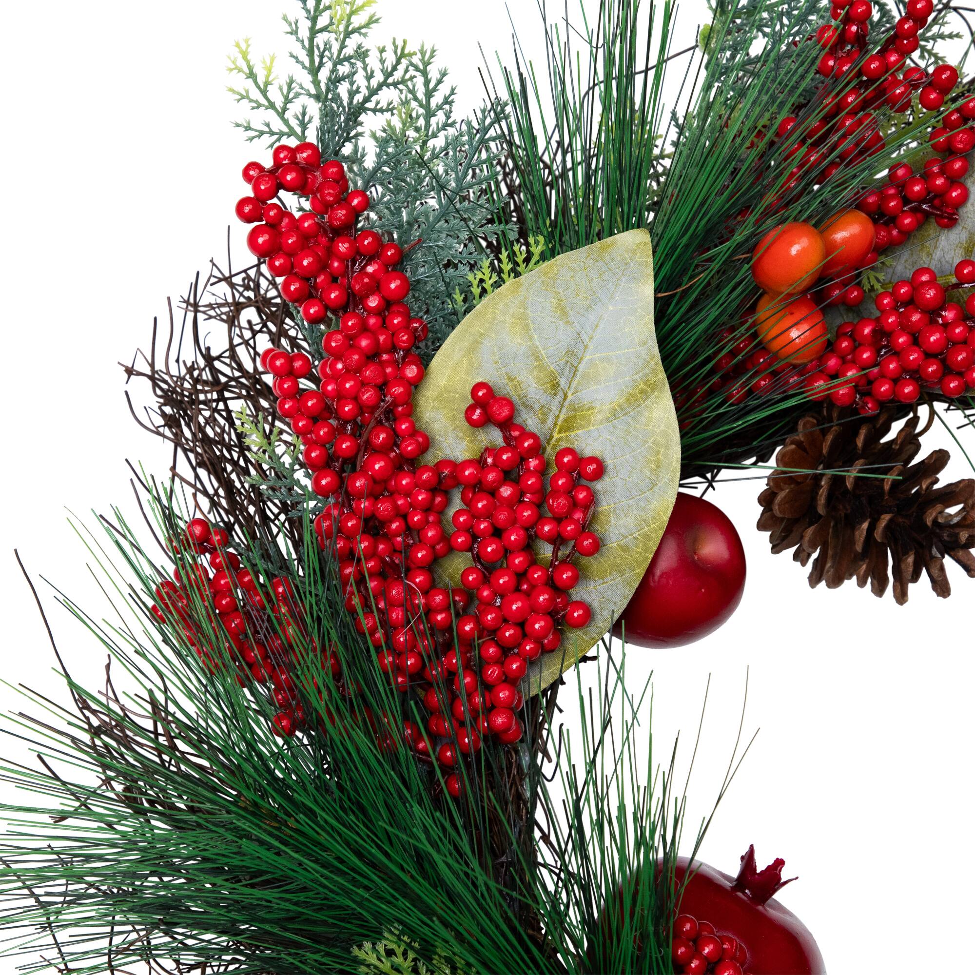 Alt View 5. Northlight - Pine, Berry and Pomegranate Artificial Fall Harvest Wreath - 24" - Red.