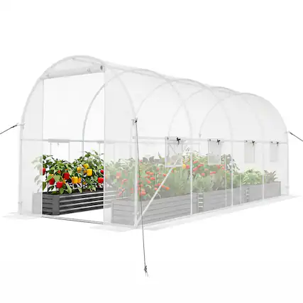 Front. Costway - Costway 15 x 7 x 7 ft Walk-in Tunnel Greenhouse with Galvanized Steel Frame, PE Cover.