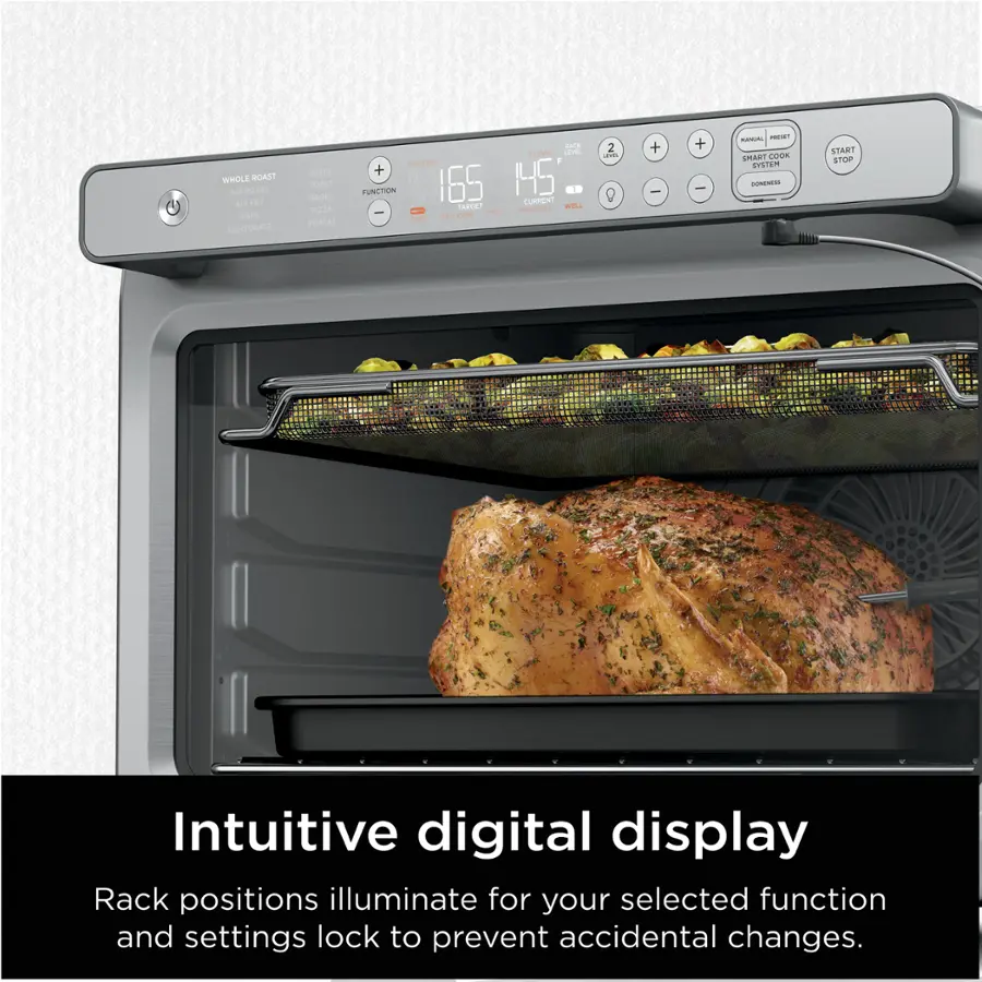 Intuitive digital display Rack positions illuminate for your selected function and settings lock to prevent accidental changes.