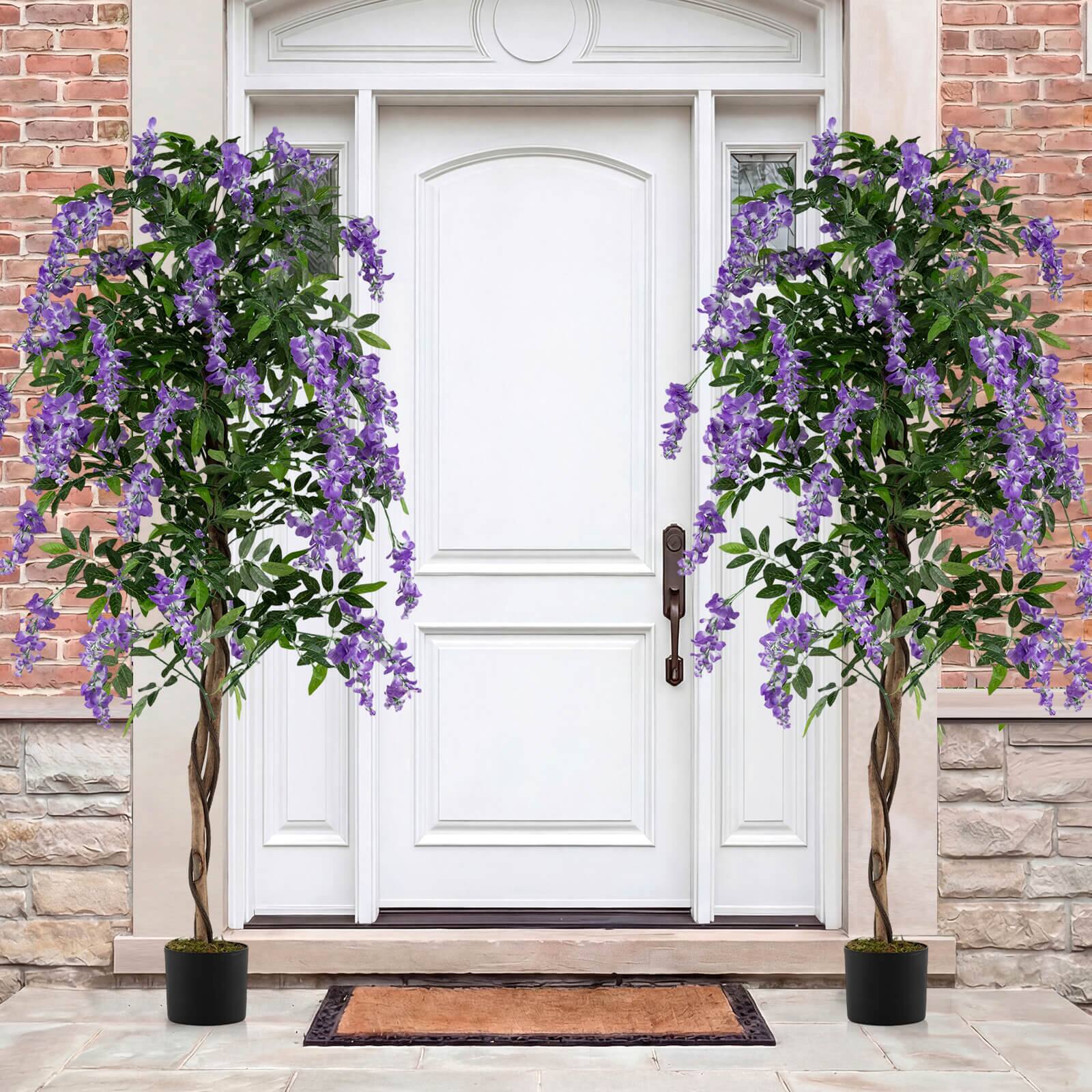 Alt View 5. Costway - Costway 6 FT Artificial Wisteria Tree Set of 1 with Natural Trunks Purple Lifelike Flowers for Porch - Purple+Natural+Black.