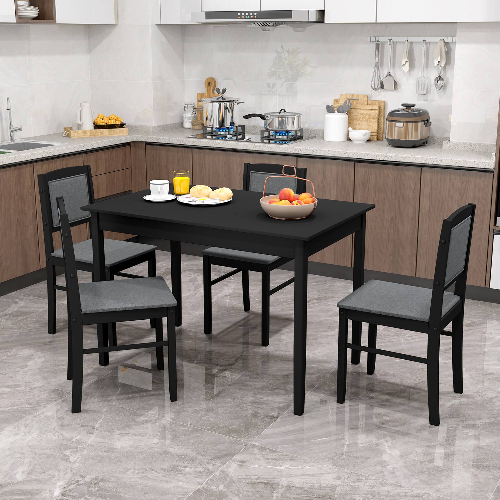 Alt View 4. Costway - Costway 5 PCS Dining Table Set for 4 with Rubber Wood Legs Upholstered Seat Padded Backrest - Gray.