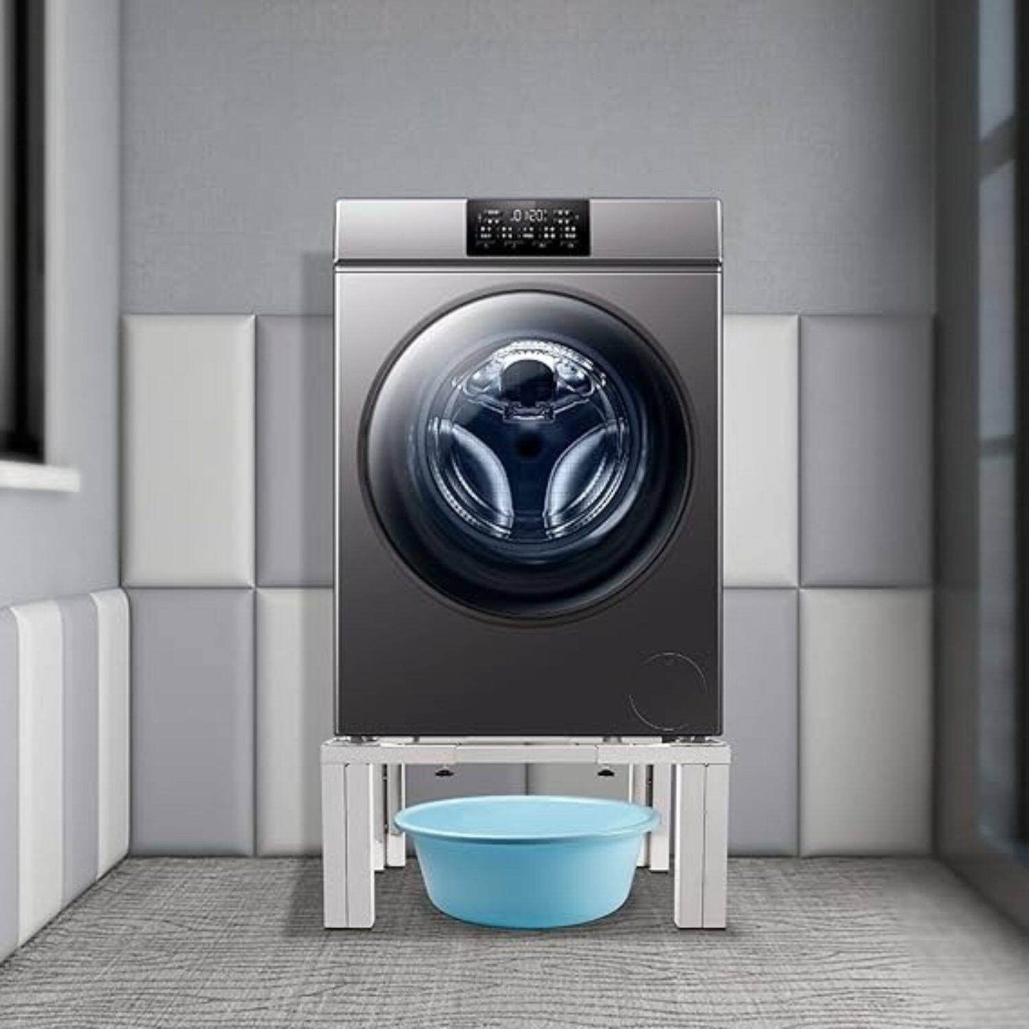 Back. Stock Preferred - Universal Adjustable Washing Machine & Dryer Pedestal Stand - Silver.