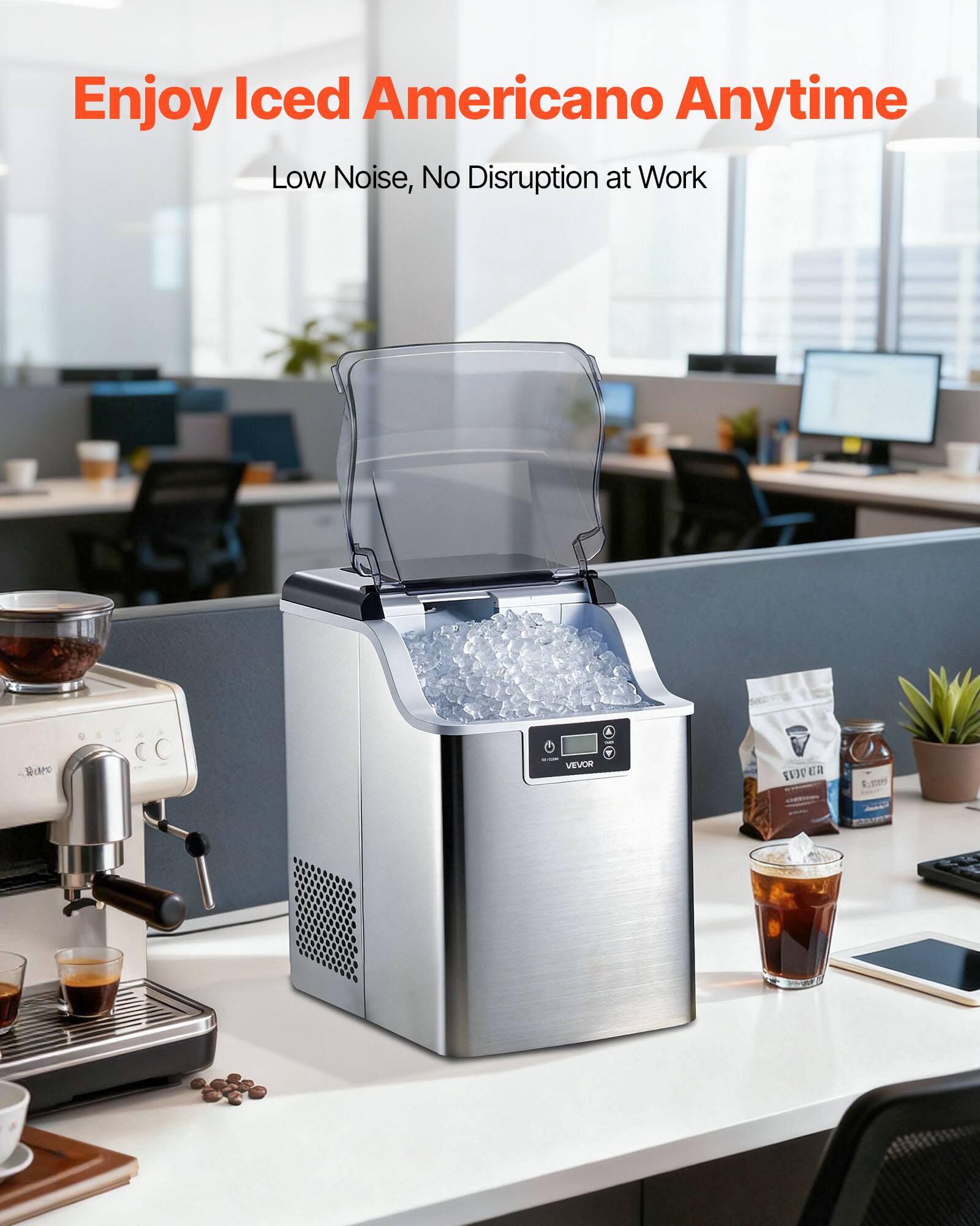 Enjoy Iced Americano Anytime  
Low Noise, No Disruption at Work  

CC VEVOR 13